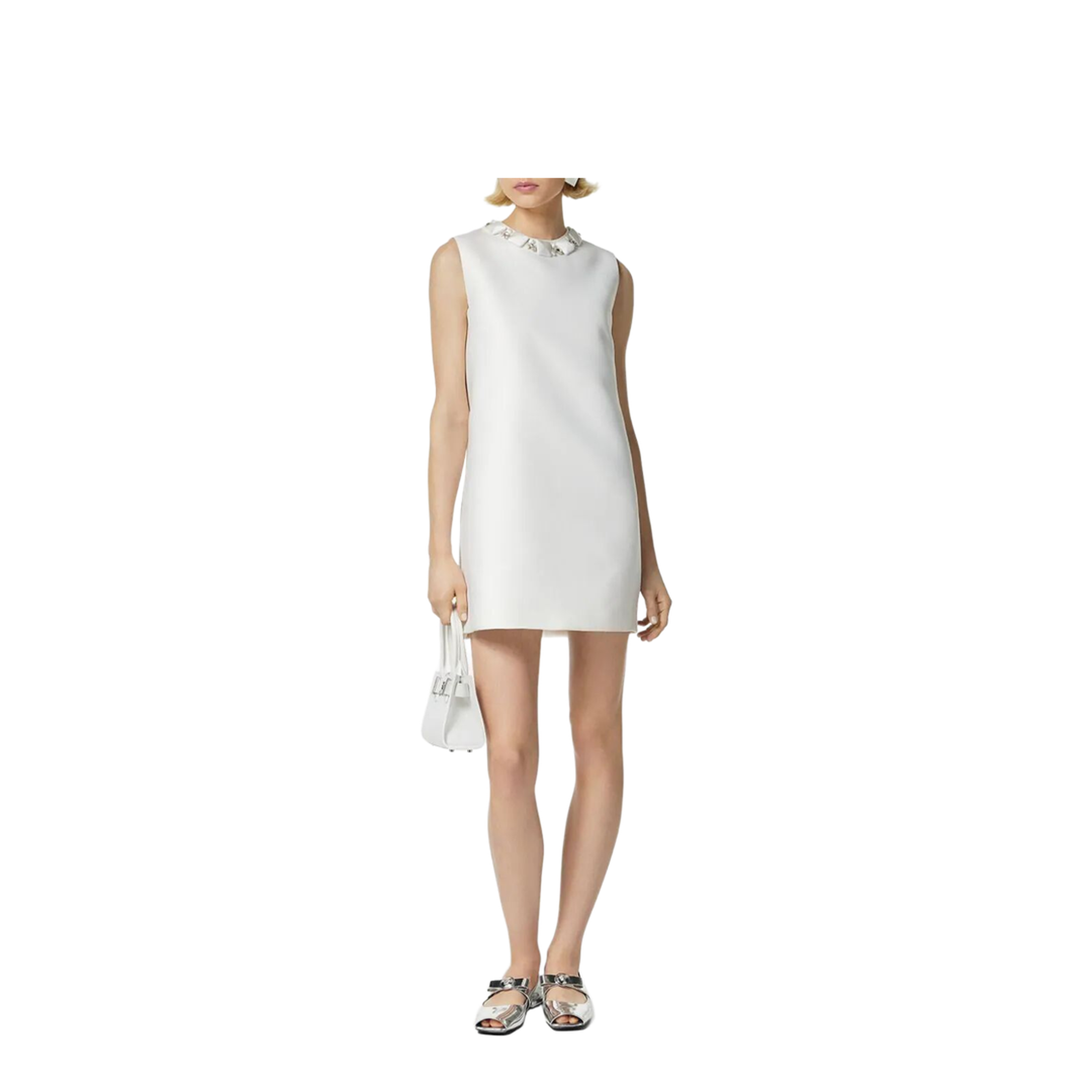 White Sleeveless Mini Dress in Silk Blend - Image 2