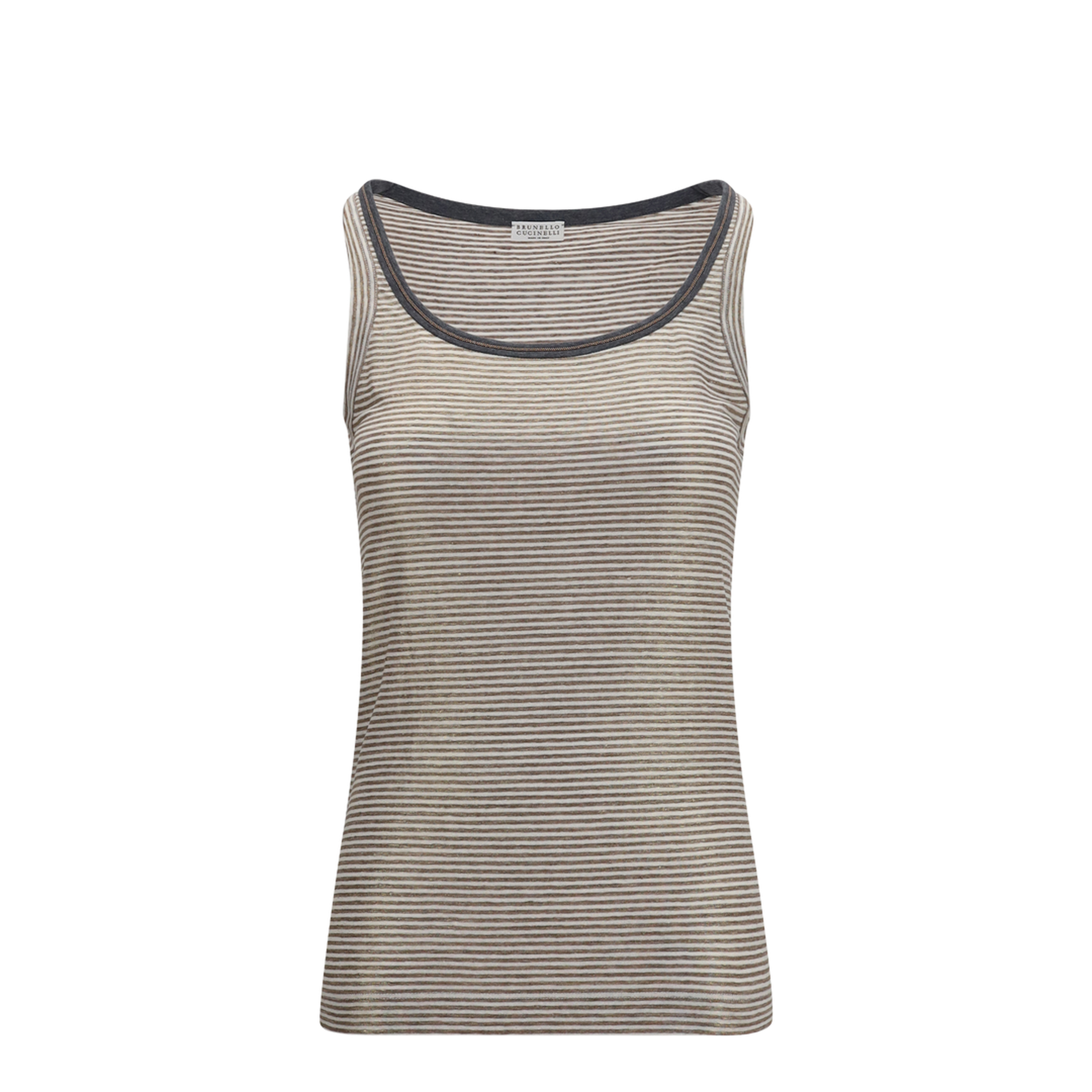 Striped Linen Lamé Jersey Tank Top with Glossy Finishes - Image 1