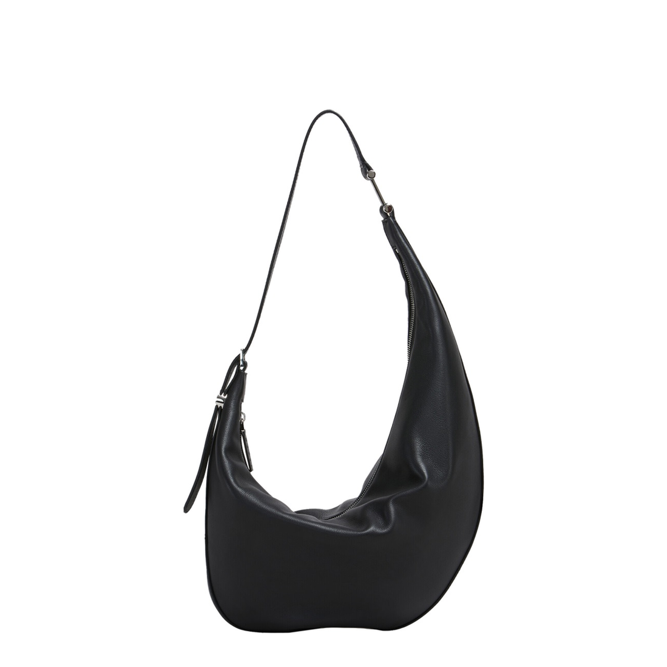 Dot Small Calf Leather Hobo Bag - Black - Image 1