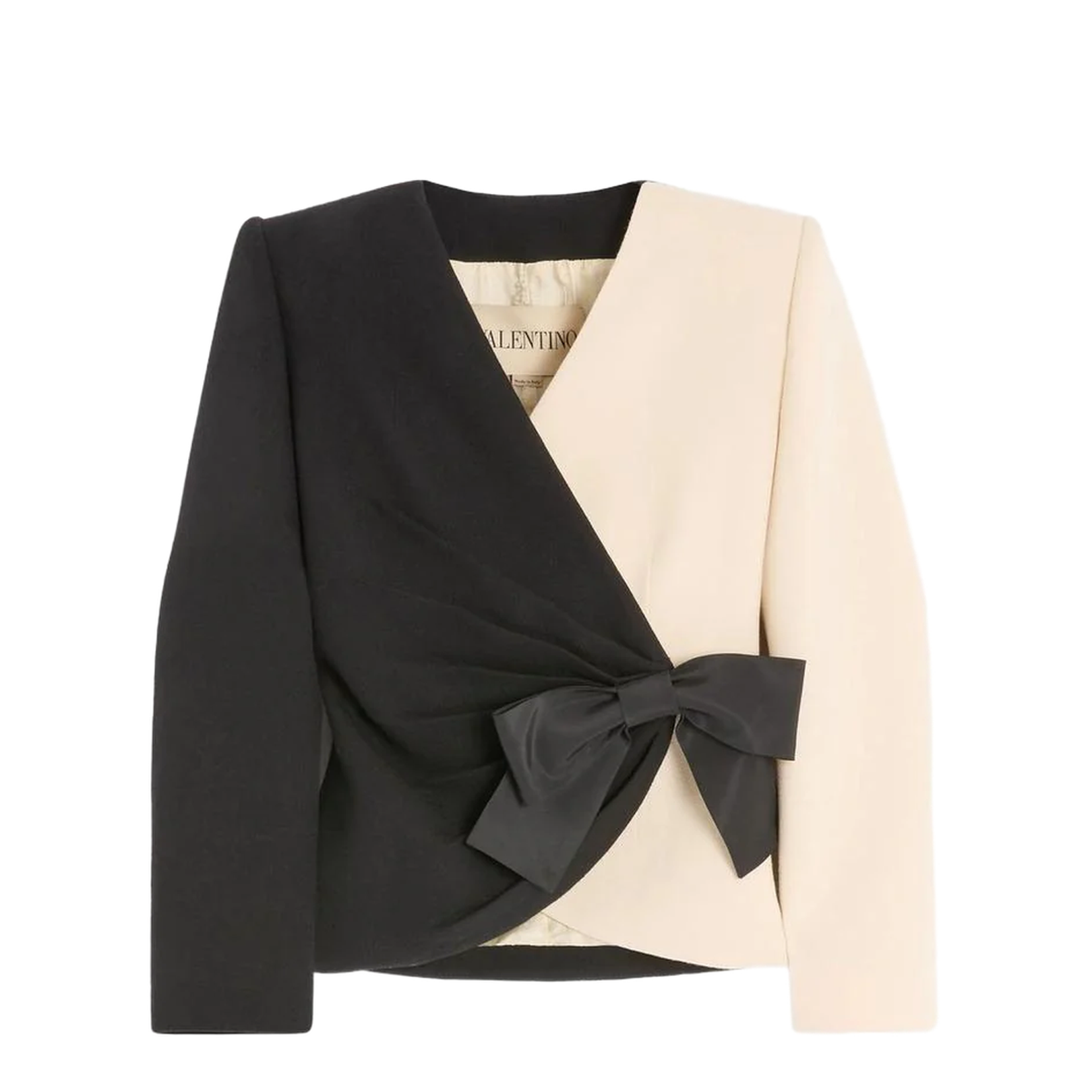Color Block Bow Wool Chiffon Coat - Image 1