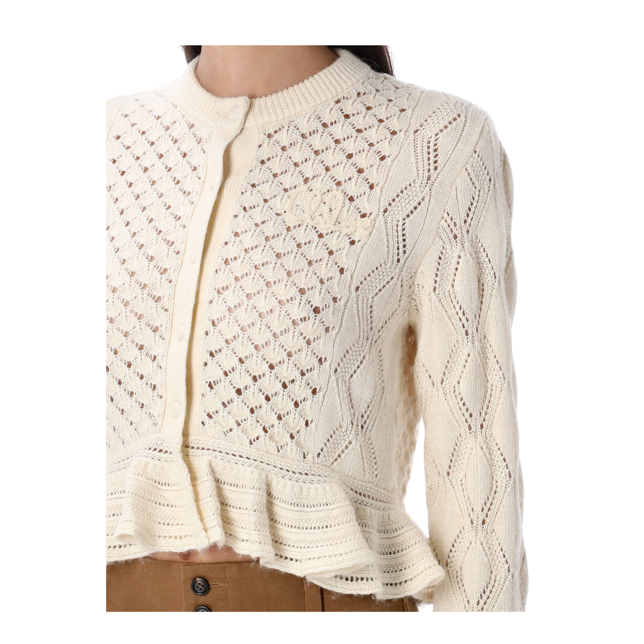 Ruffled Logo Cardigan in Silk, Alpaca & Cotton Knit - Image 3