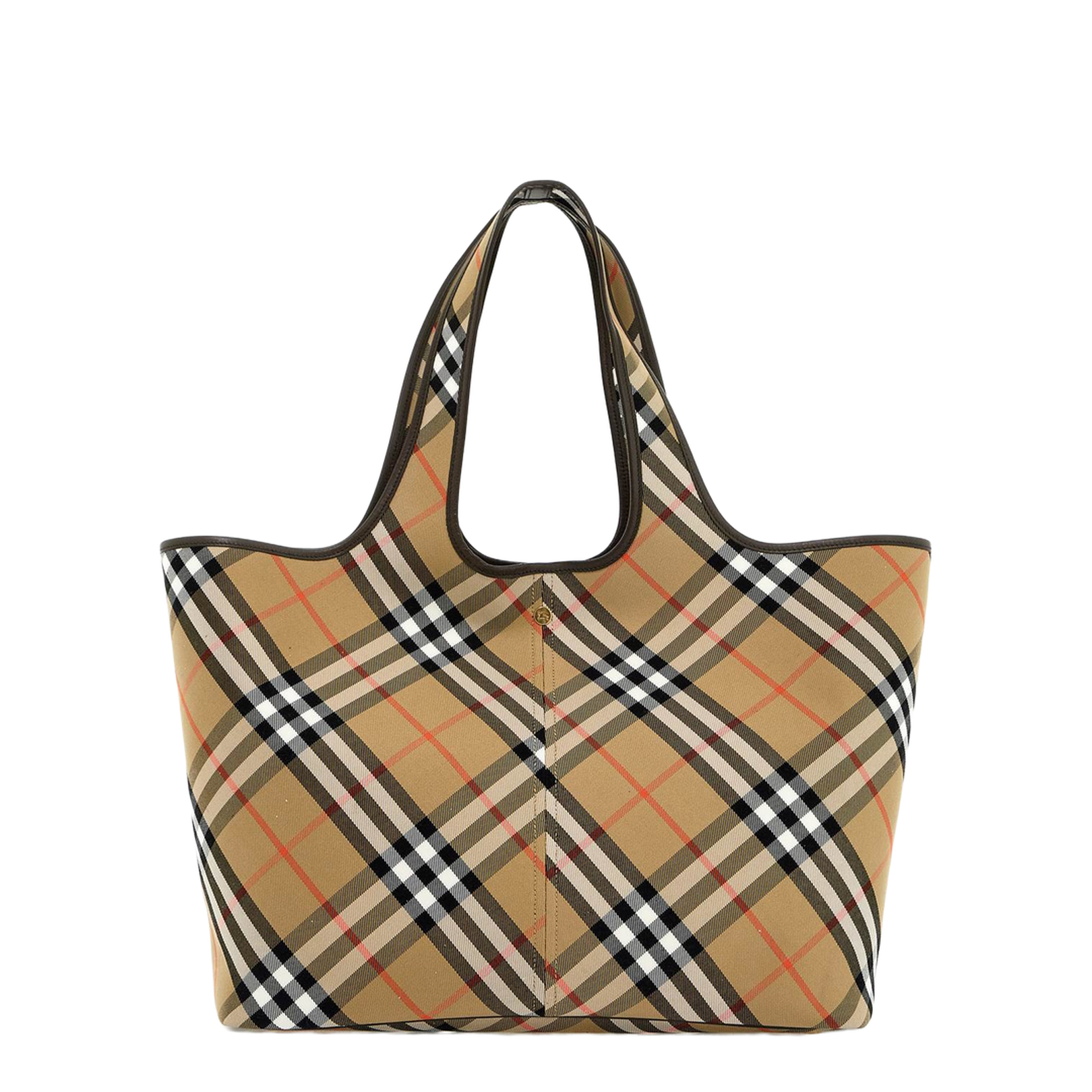 Check Medium Cotton Tote - Sand Beige - Image 1