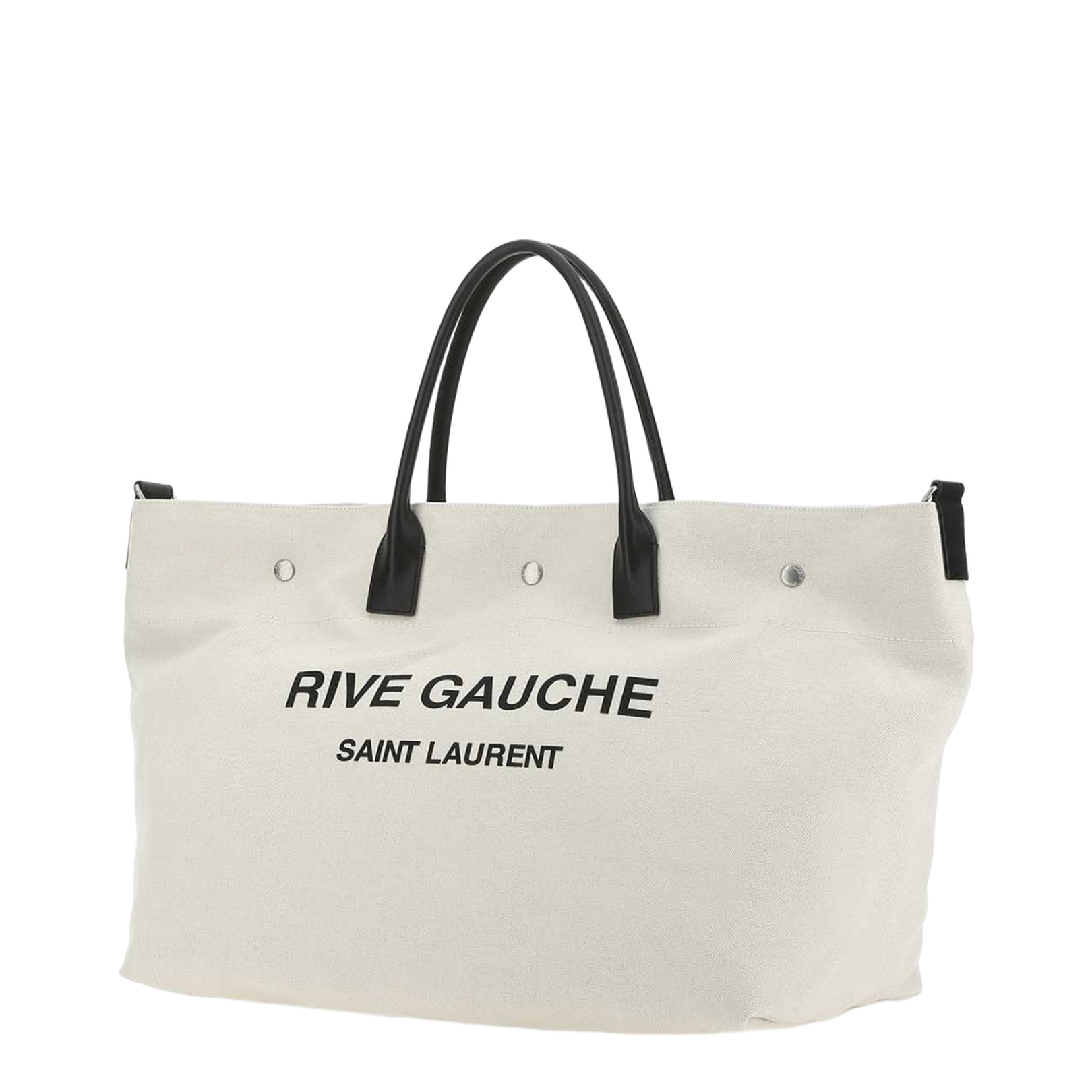 Rive Gauche Maxi Shopping Tote Bag in Canvas With Leather Trim - Black - Image 4