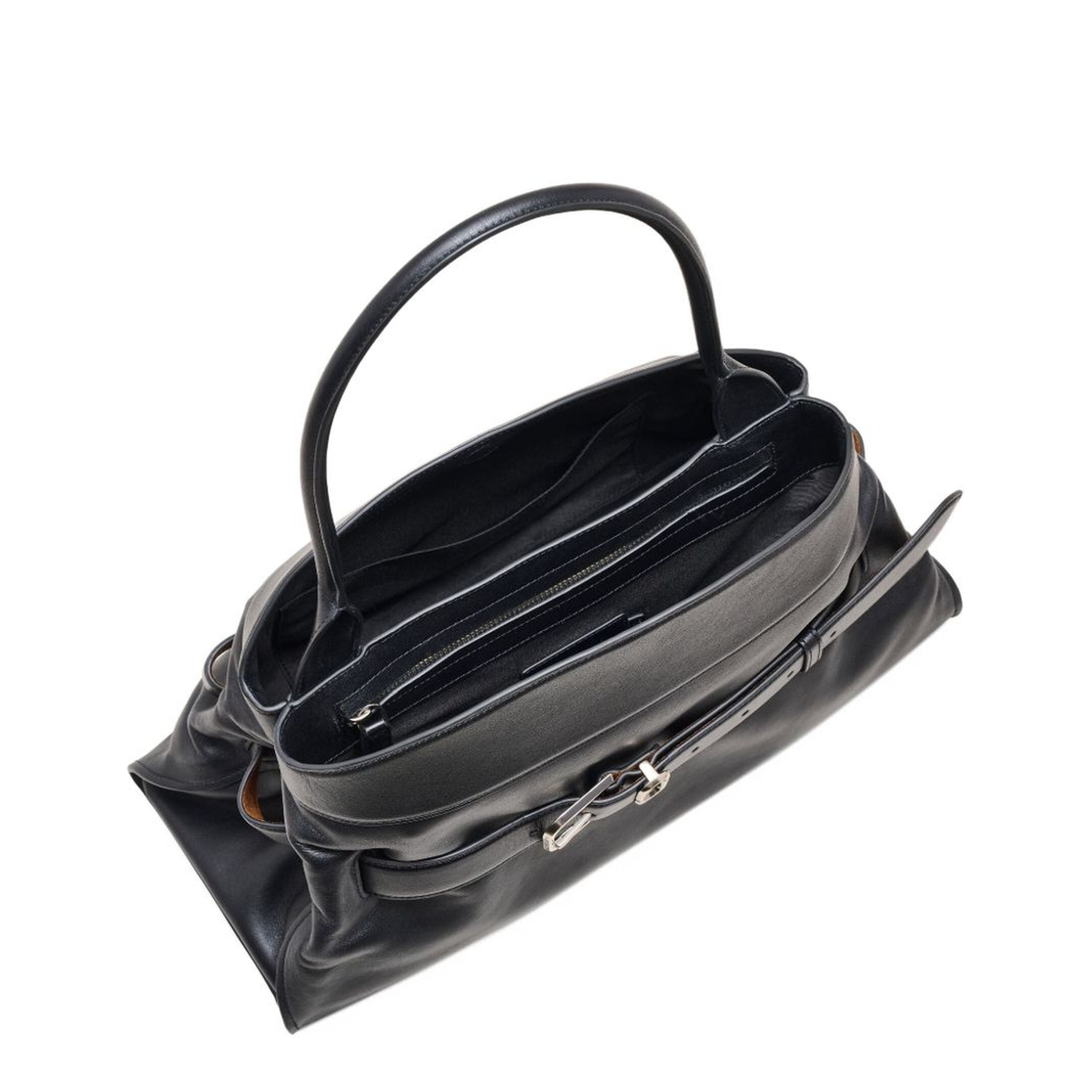Calf Leather Satchel Shoulder Bag - Black - Image 4