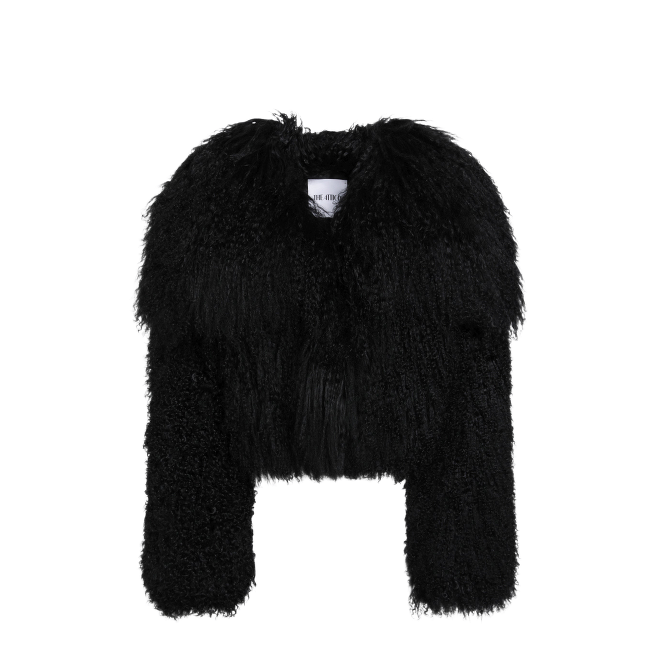 Cropped Bomber Jacket in Black Curly Shearling - Image 1