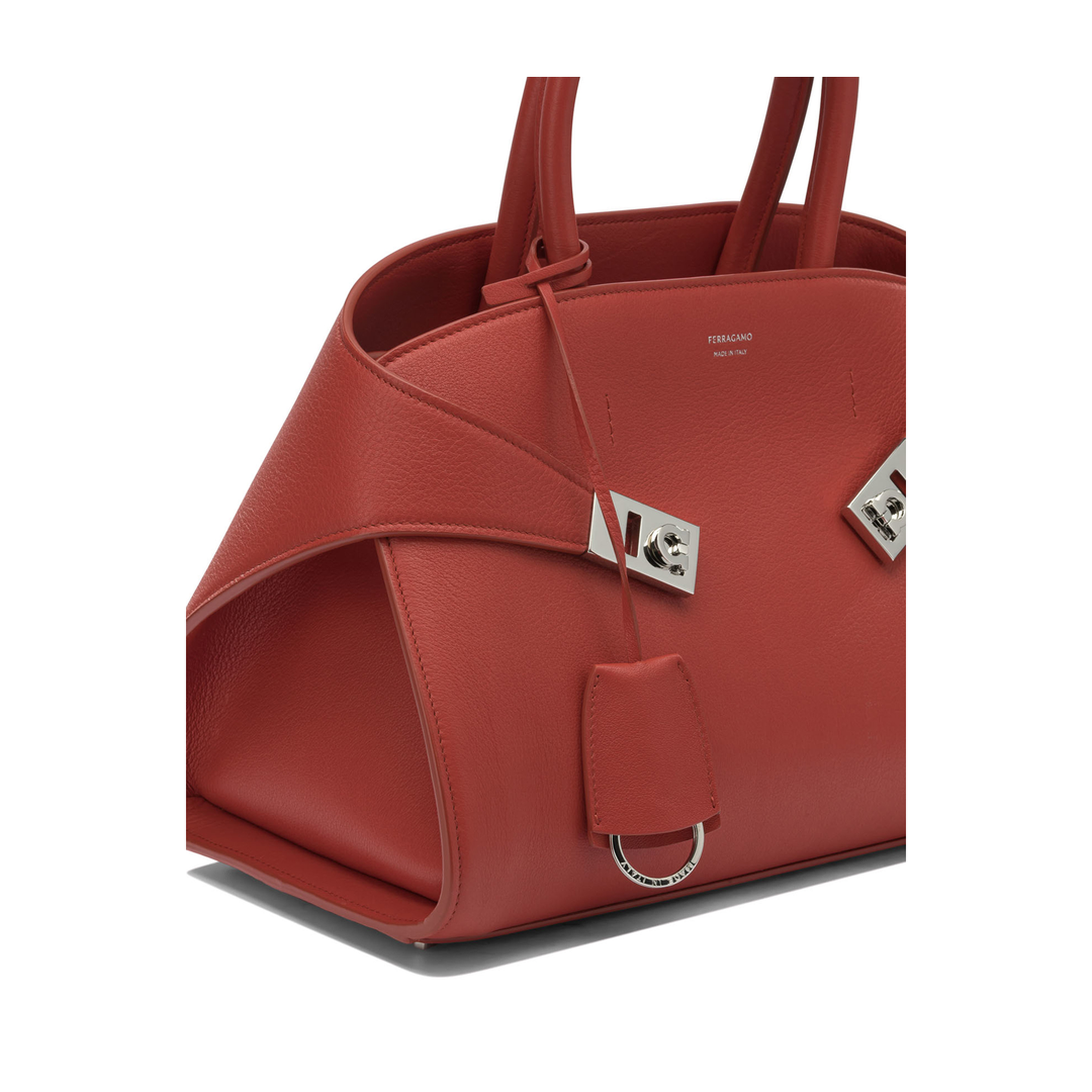 Hug Medium Calfskin Handbag - Flame Red - Image 4