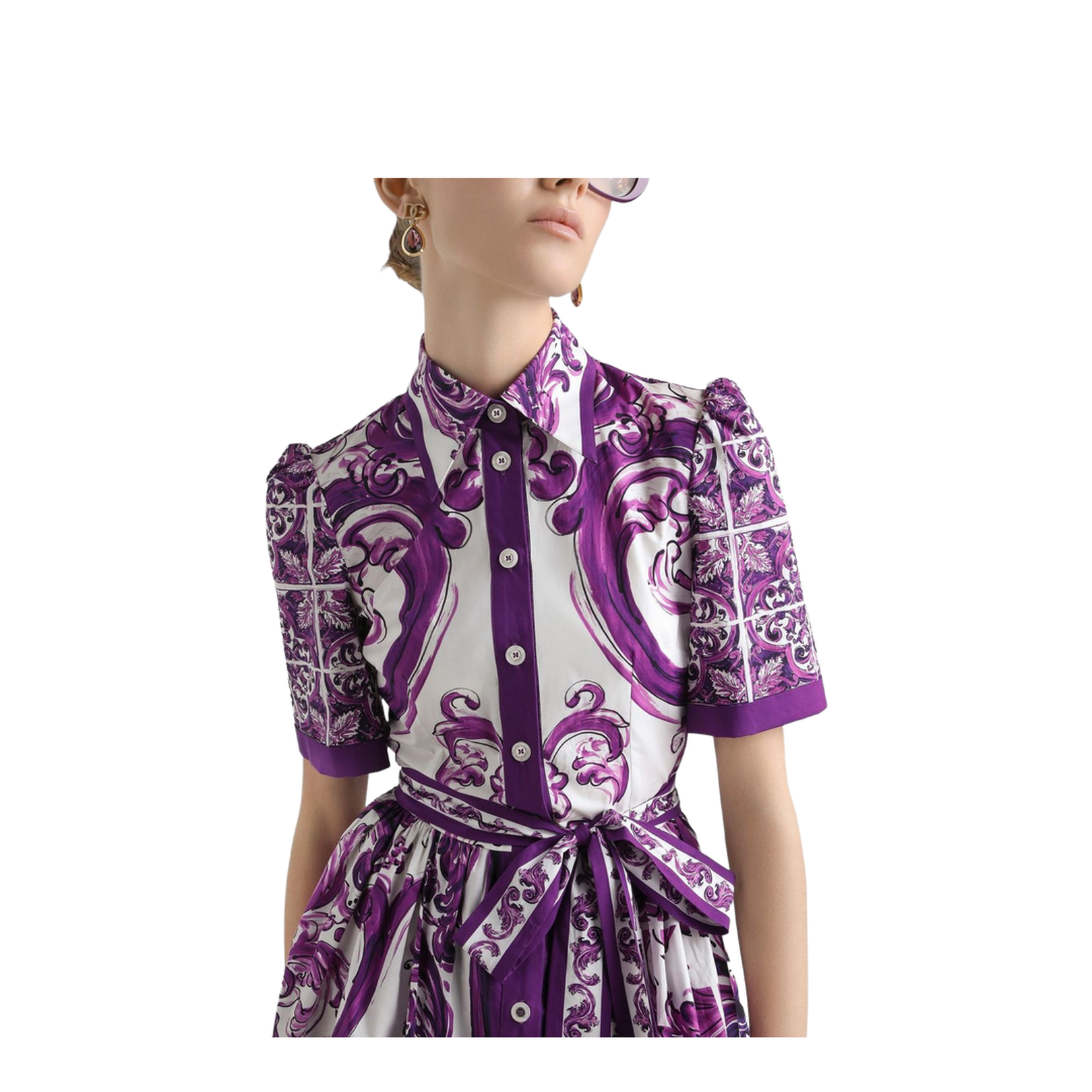 Majolica-print poplin shirt dress - Image 4
