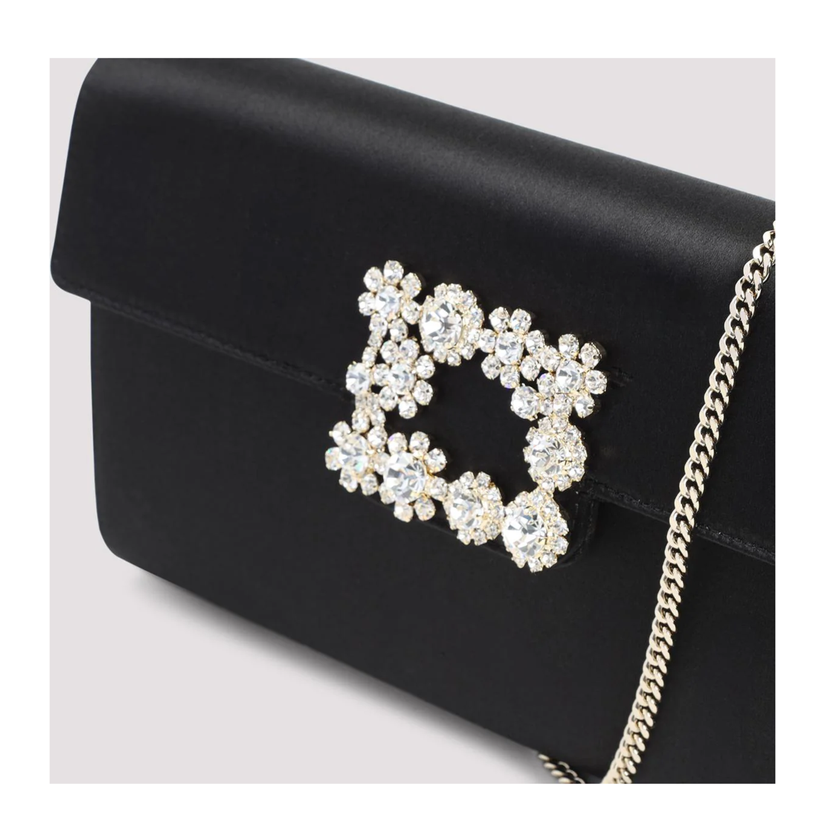 Flower Buckle Silk Handbag Black - Image 3