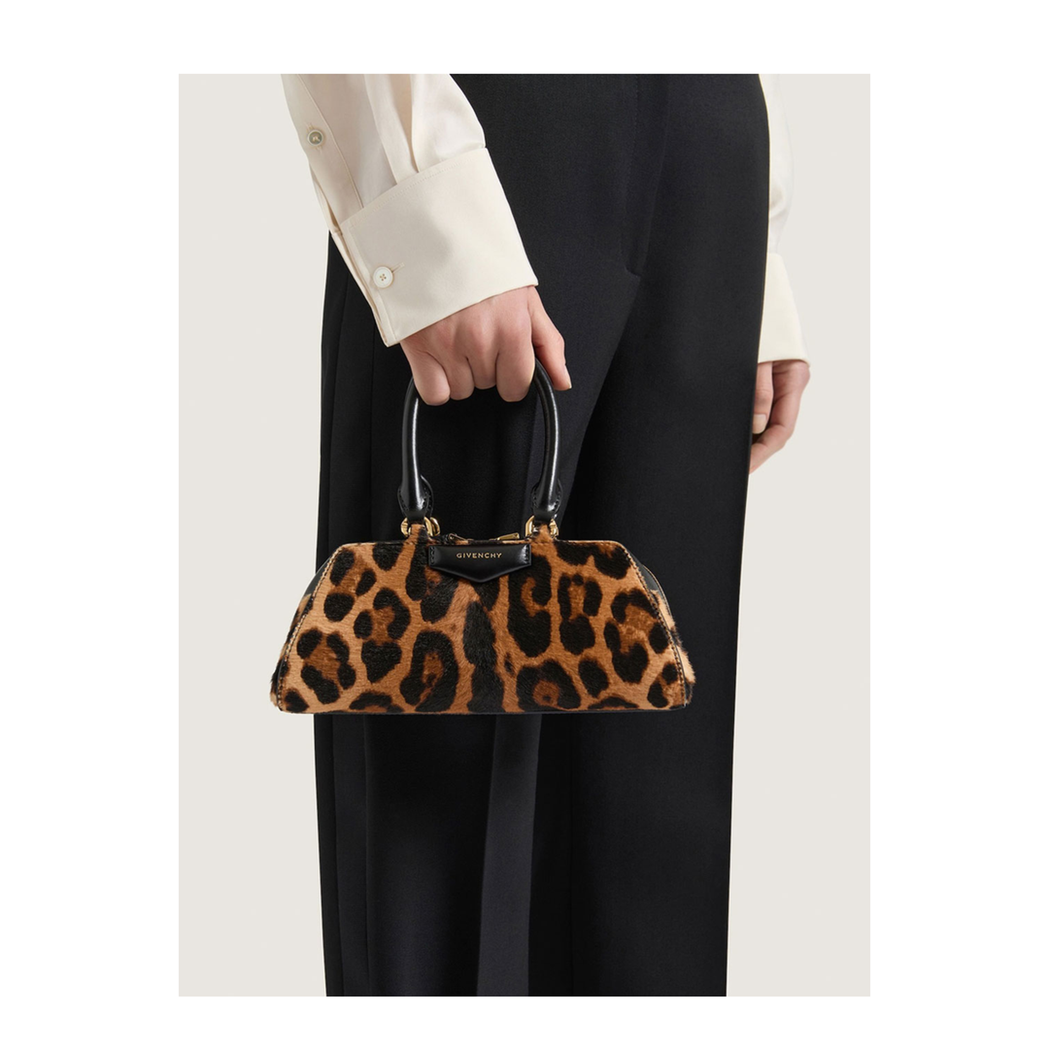 Antigona East-West Mini Calfskin Bag - Black/Beige - Image 2