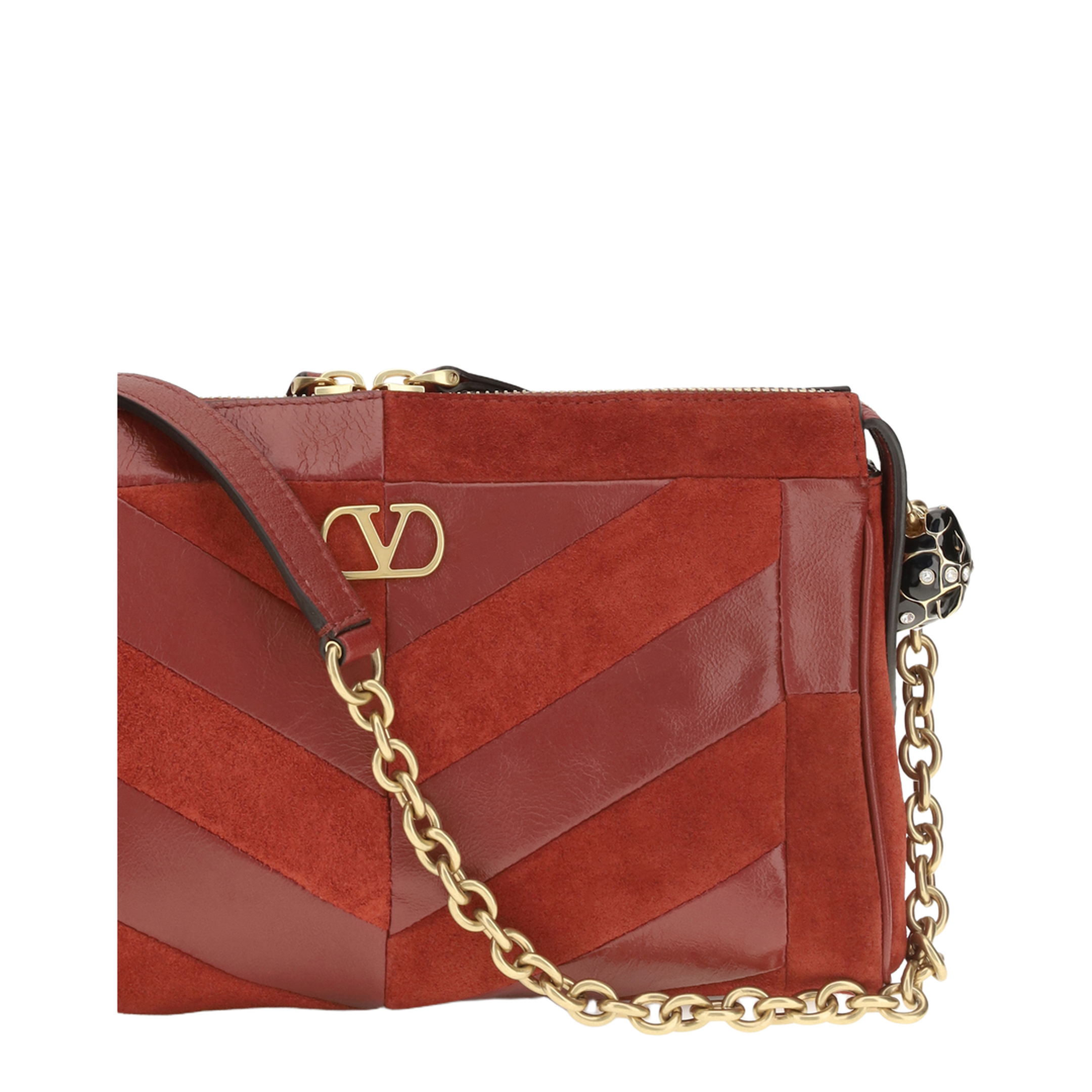 Panthea Small Calf Leather Patchwork Shoulder Bag - Red - Image 4