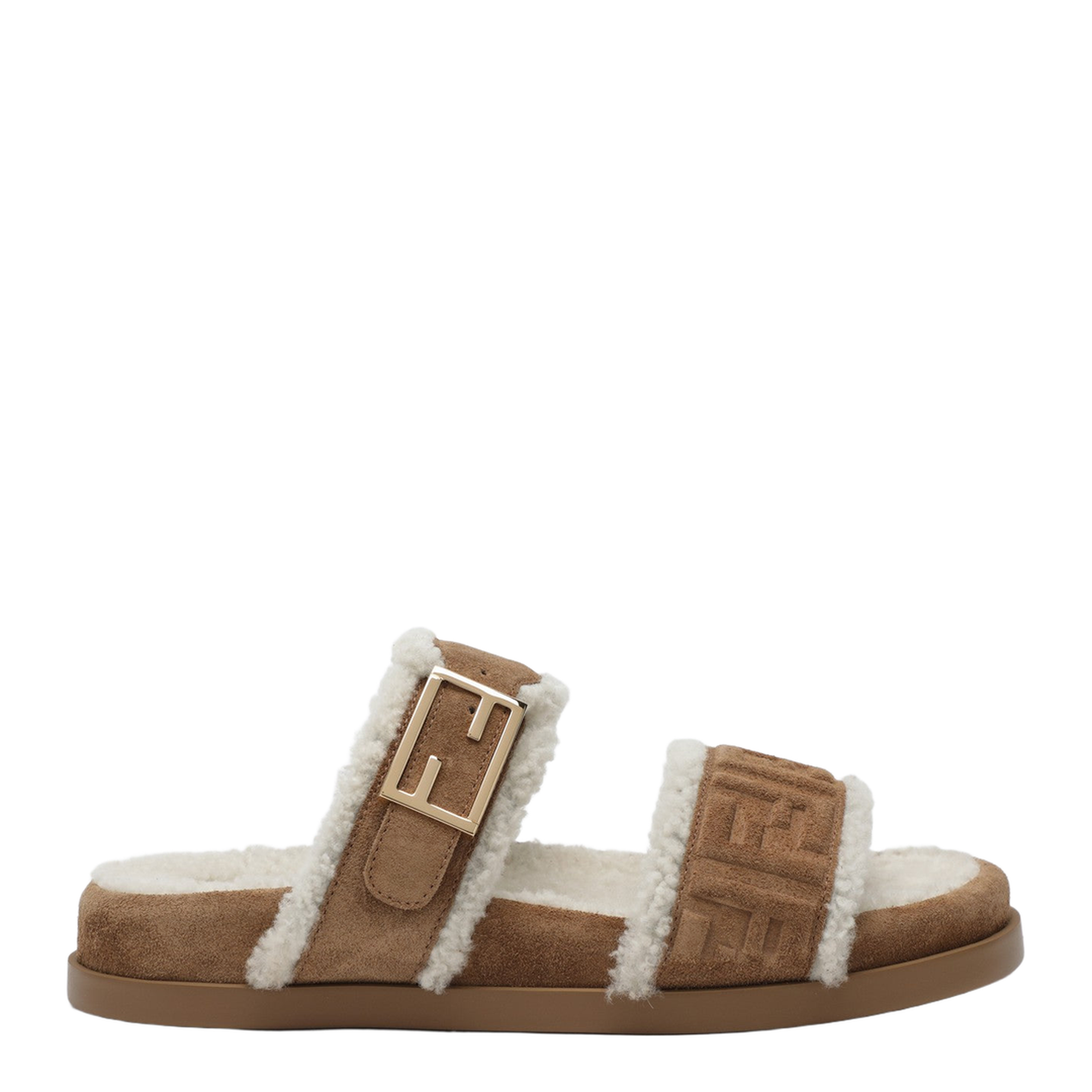 Slide Feel in Bronze Suede and Shearling - Image 1