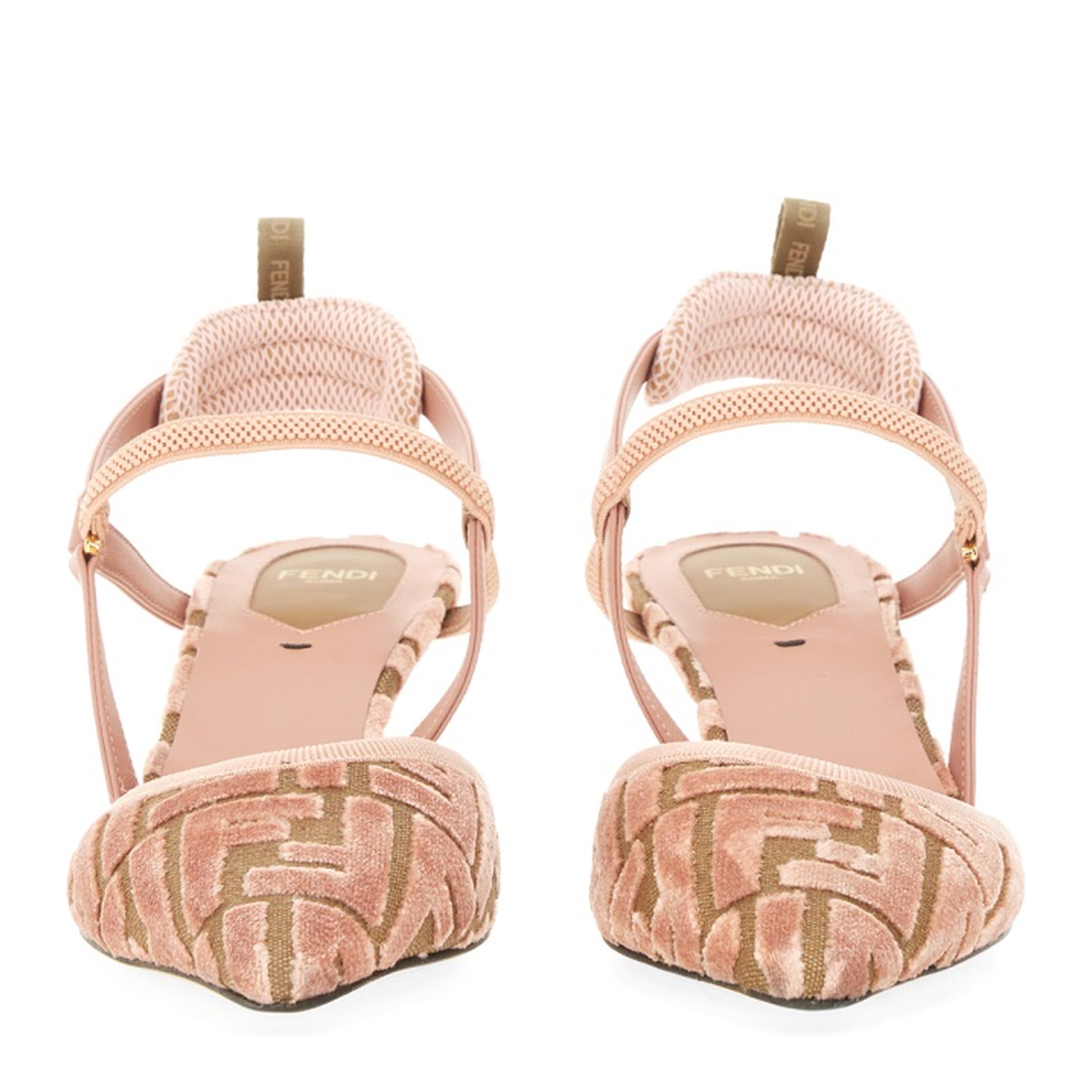 Pink Leather FF-Pattern Slingback Strap Pointed Toe Kitten Heel - Image 4