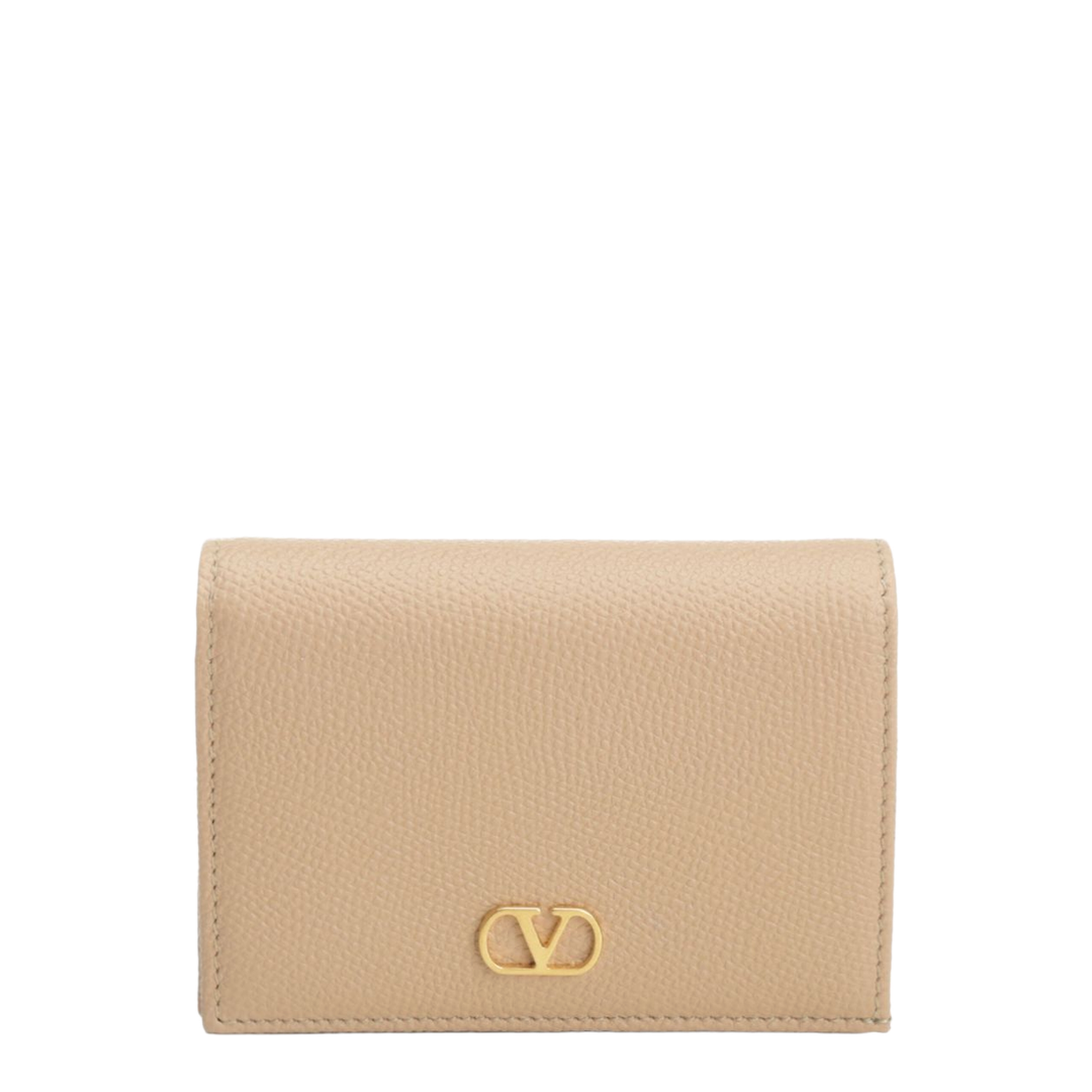 VLogo Signature Pebble-Grain Calfskin Wallet - Rose Sand - Image 1