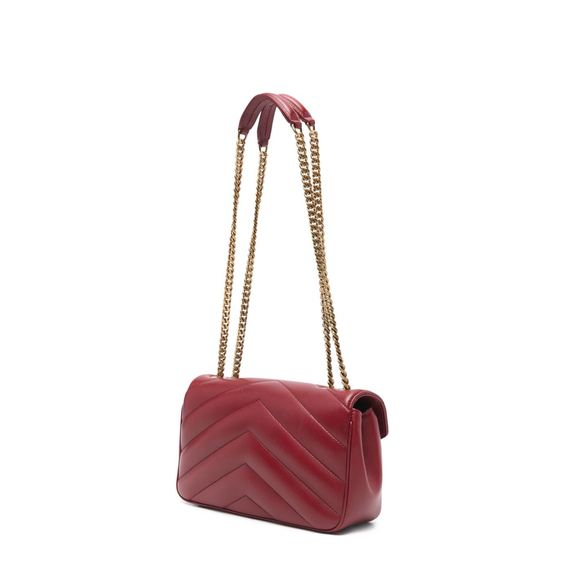Loulou Small Matelassé Lambskin Chain Bag - Deeply Red - Image 5