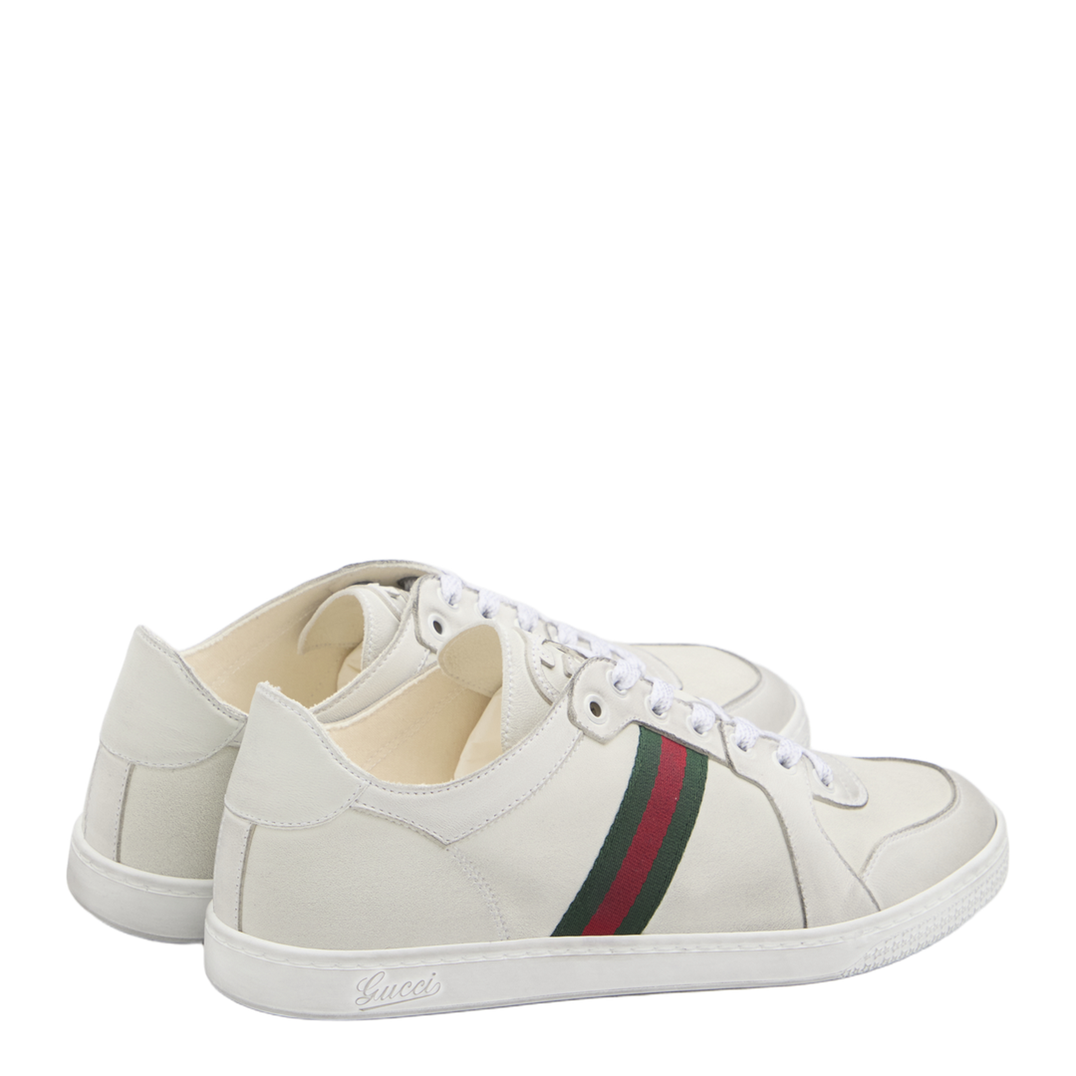 Stretch Low-Top Trainer in White Leather - Image 3