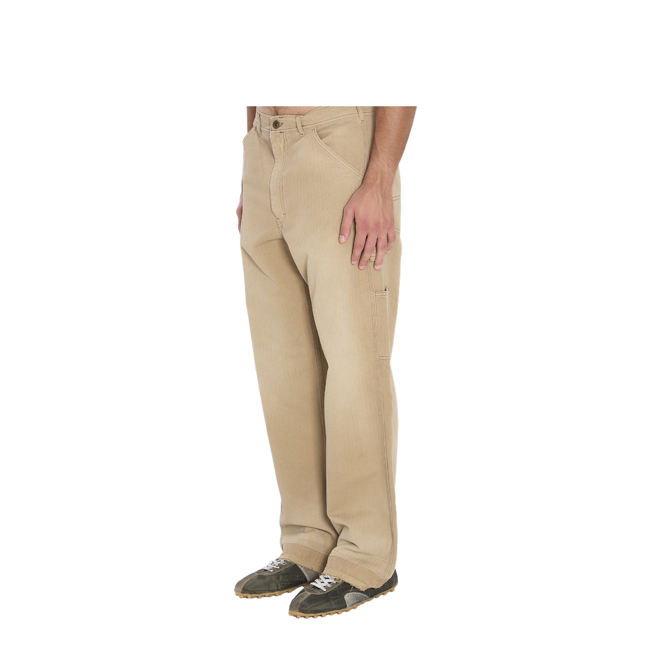 Beige Herringbone Trousers - Image 2