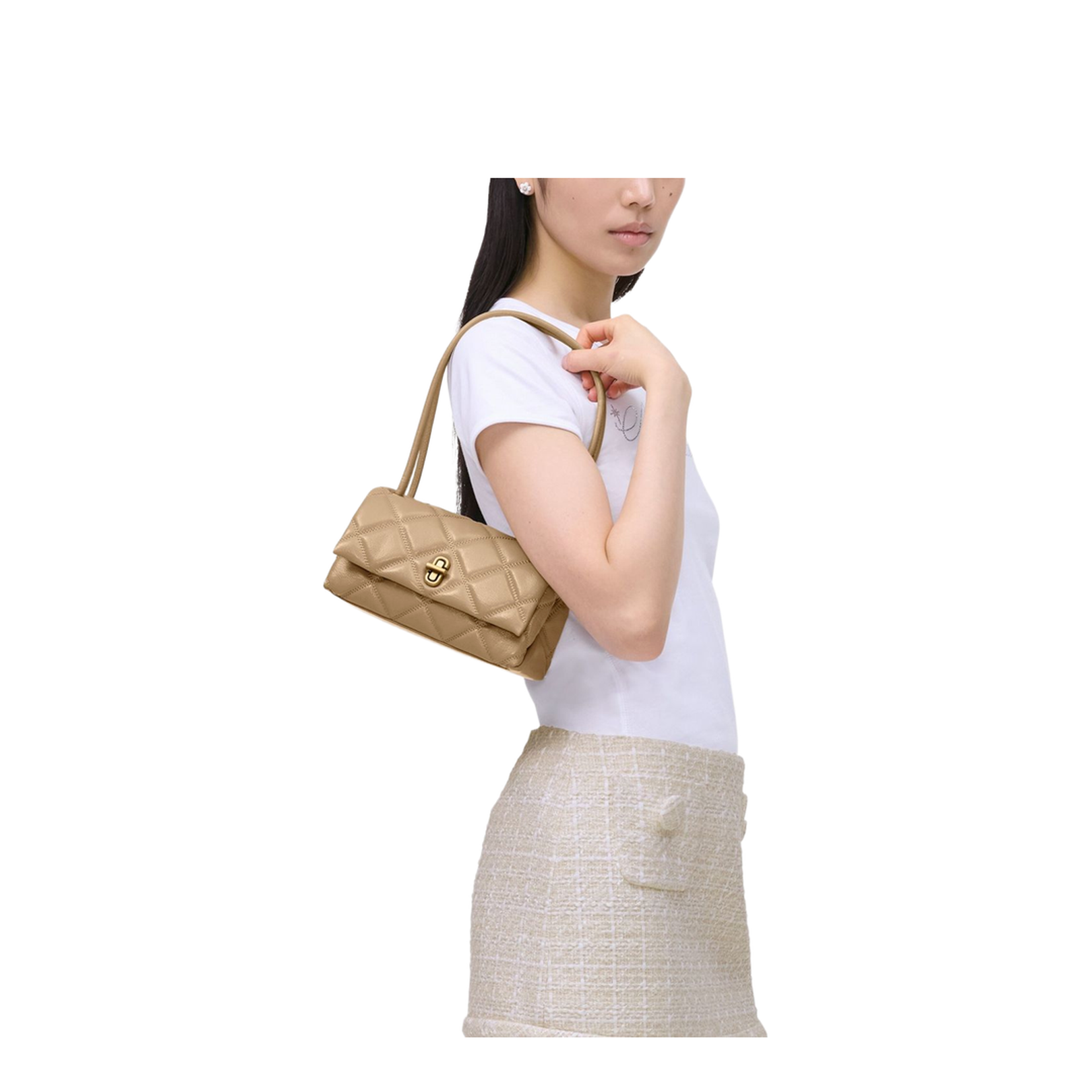 Mini Quilted Leather Shoulder Bag - Camel - Image 3