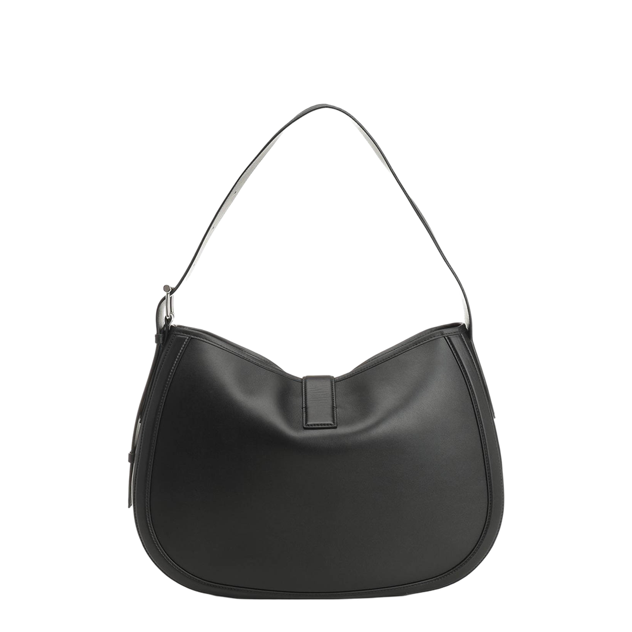 T-Bar Medium Smooth Calf Leather Shoulder Bag - Black - Image 3