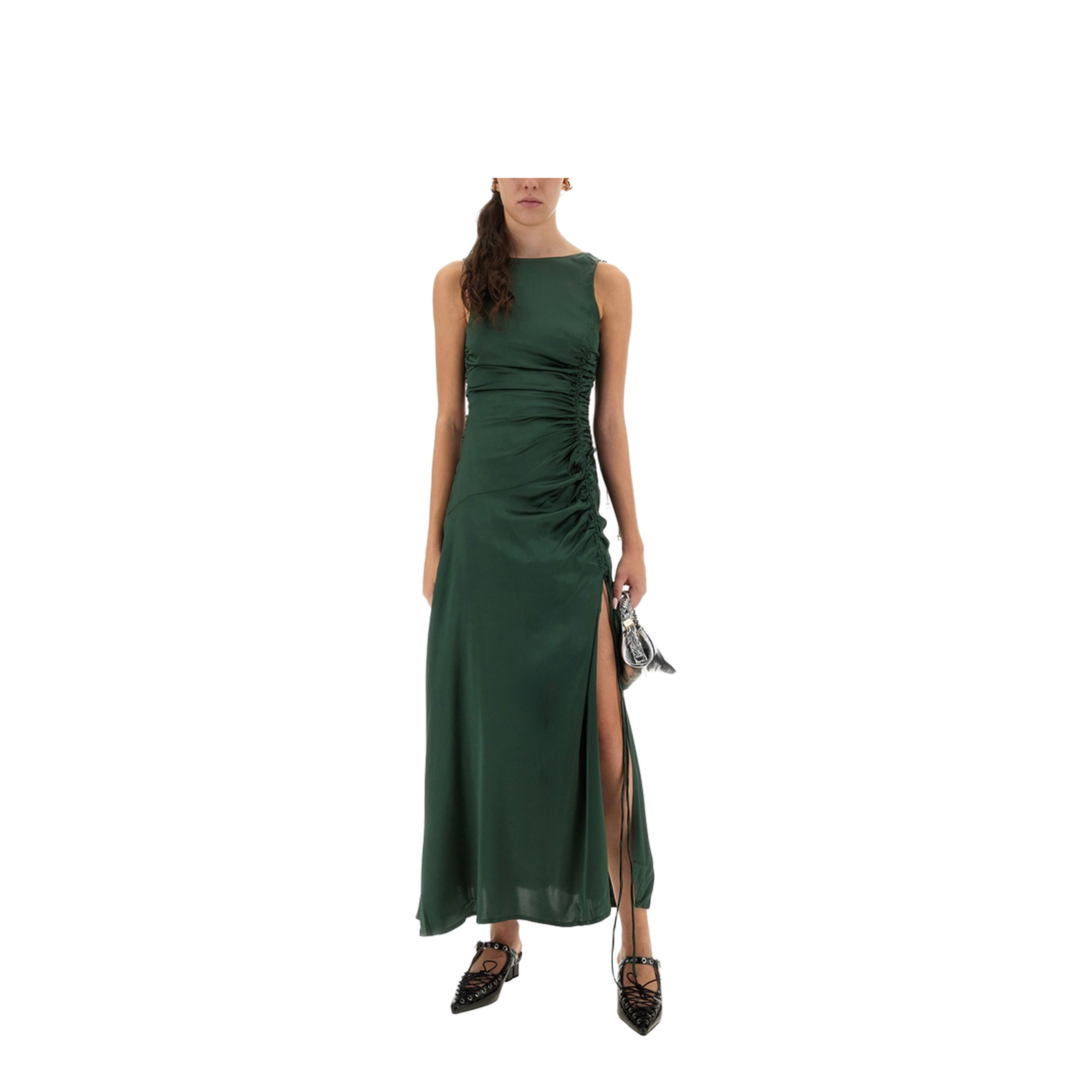 Gathered Satin Dress - Image 2