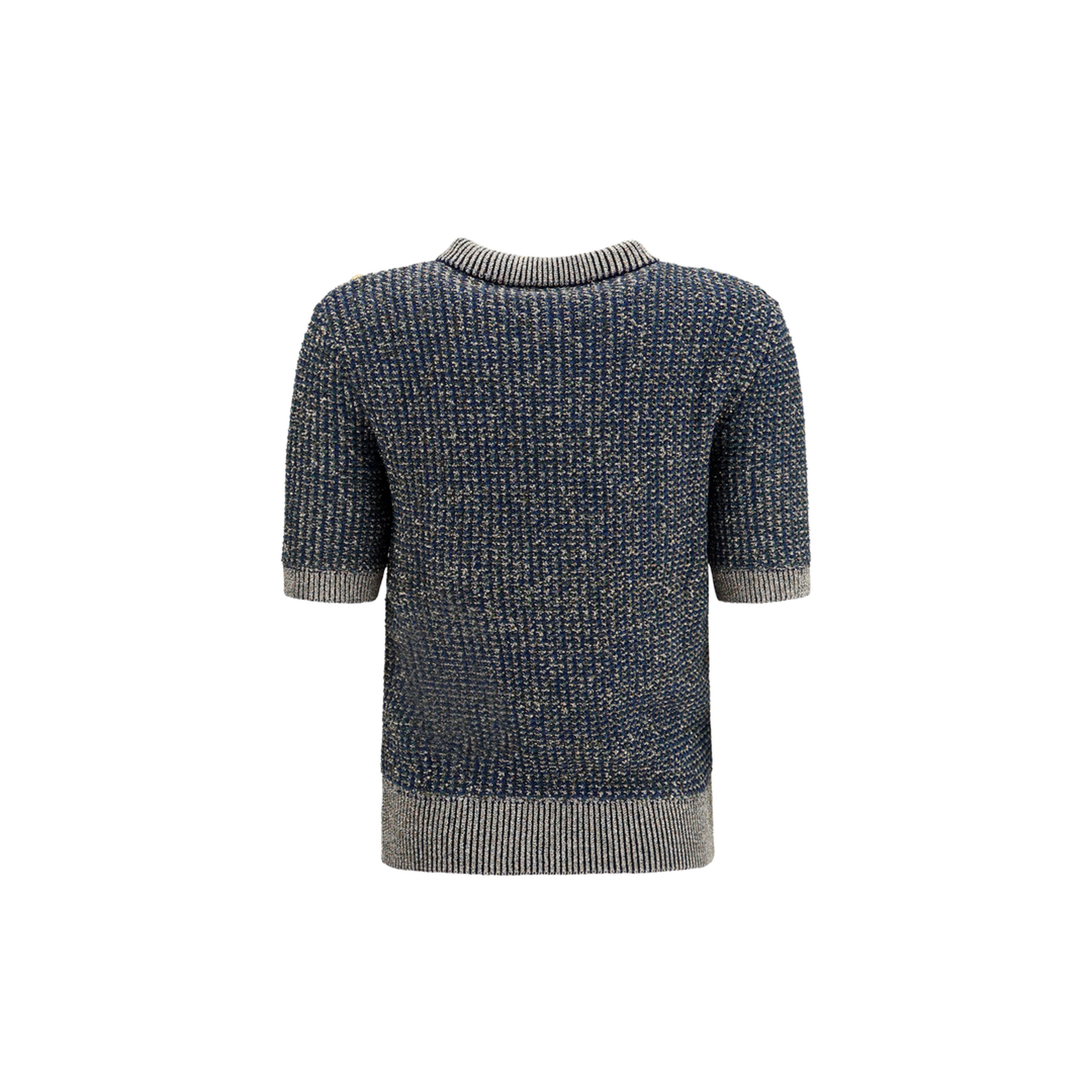Short-sleeve Sequined Sweater with Buttons - Image 2
