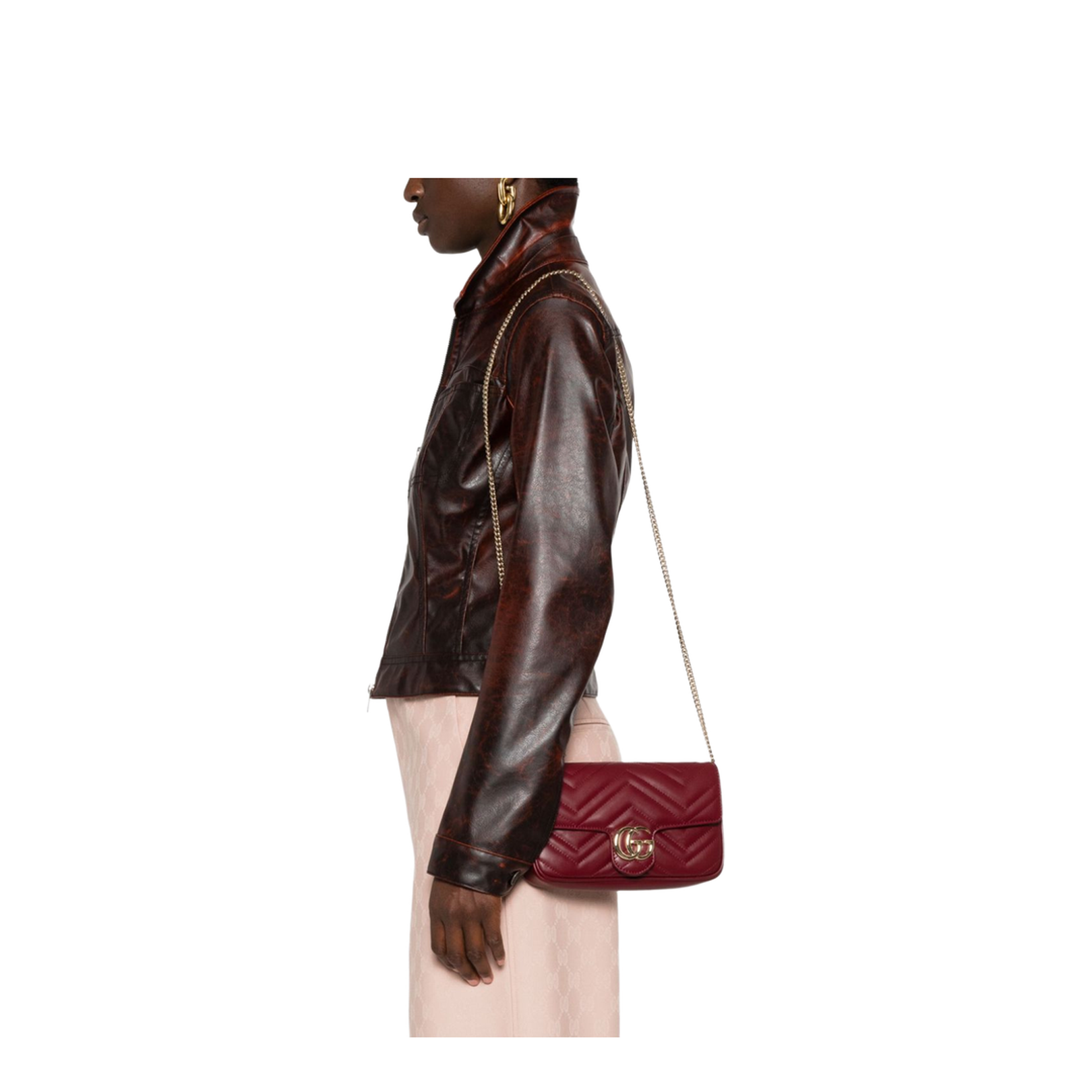 GG Marmont Small Leather Shoulder Bags - Burgundy - Image 6