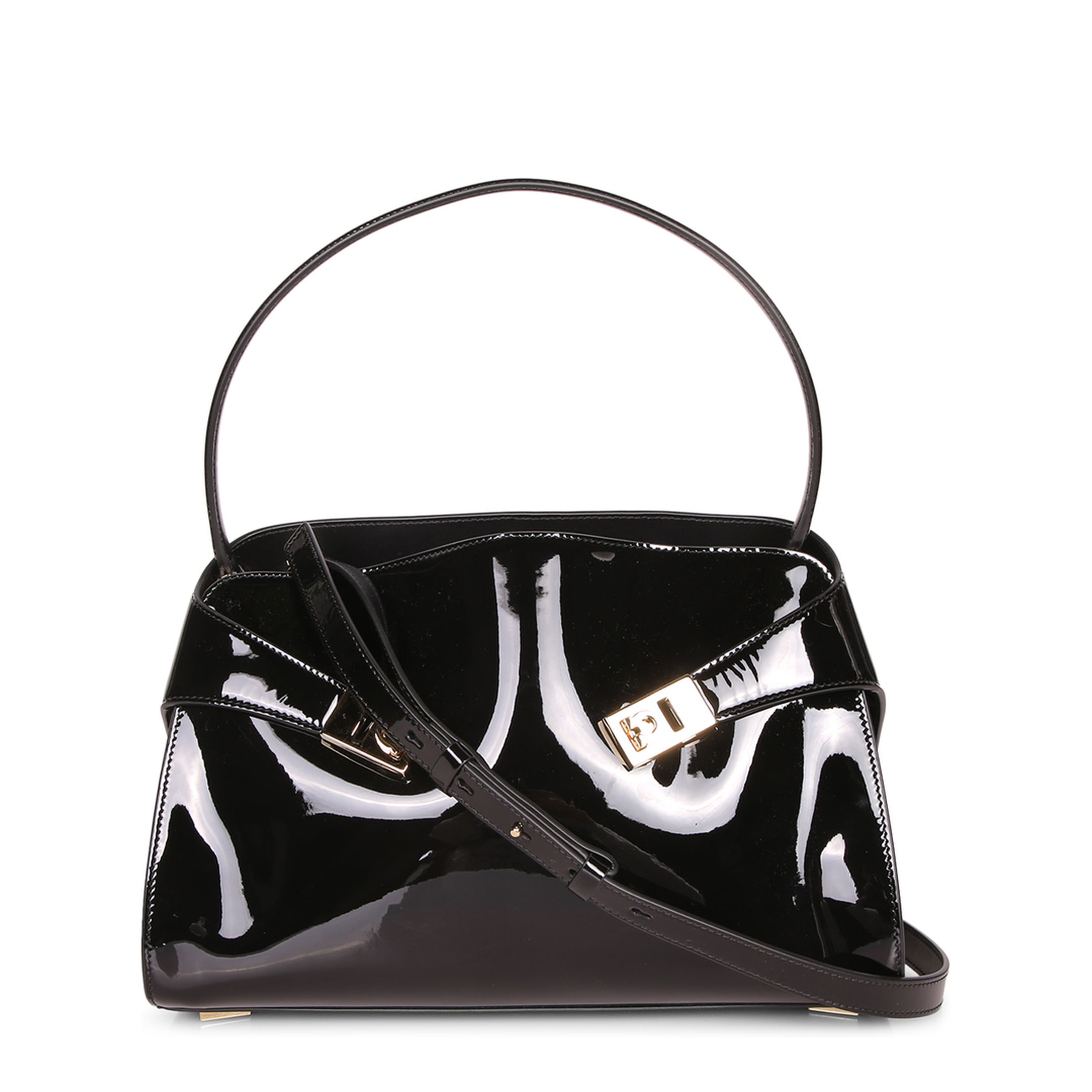 Hug Medium Calfskin Patent Shoulder Bag - Black - Image 1