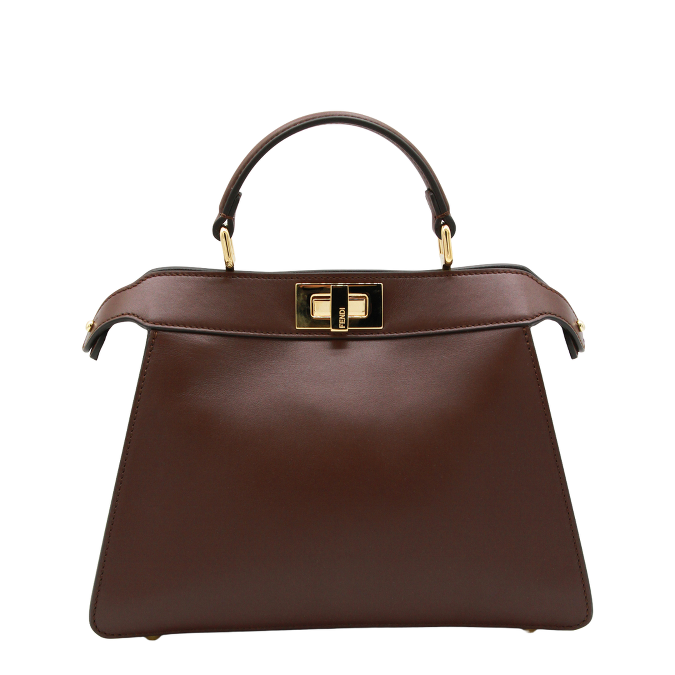 Peekaboo ISeeU Small Calf Leather Top Handle Bag - Mahogany Brown - Image 5