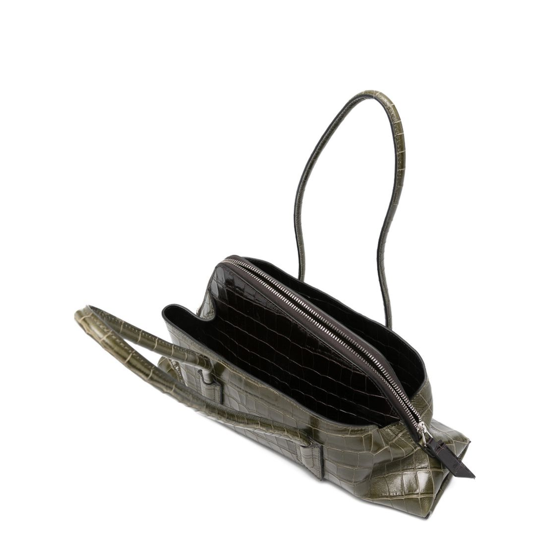 La Passeggiata Small Crocodile-Printed Calf Leather Top Handle Bag - Green Degradee - Image 5