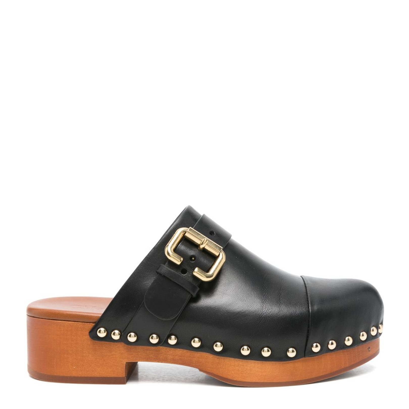 Black Slip-On Clog with Decorative Buckle Detail - Image 1