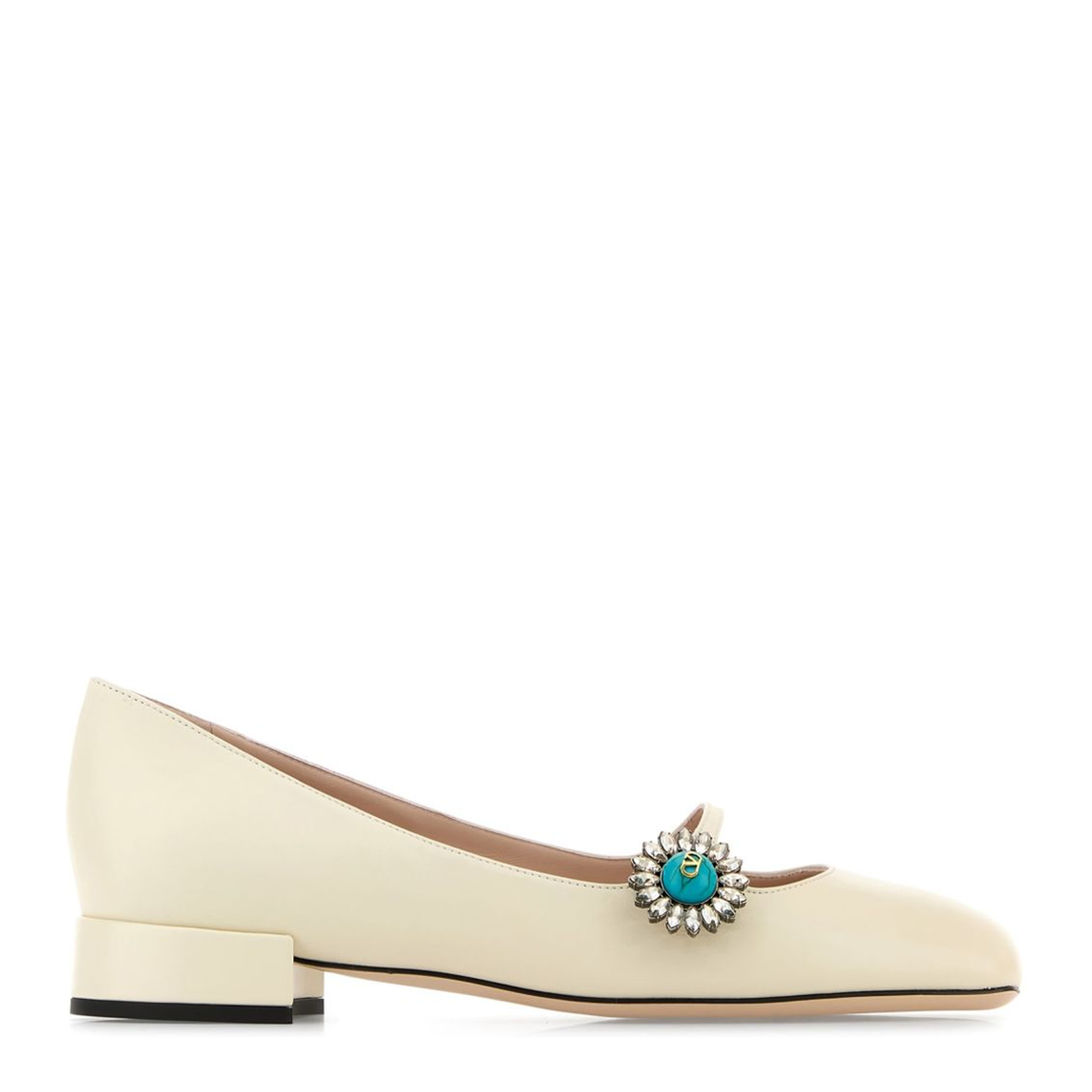 Light Beige Side Touch-Strap Fastening Square Toe Ballet Flats - Image 1