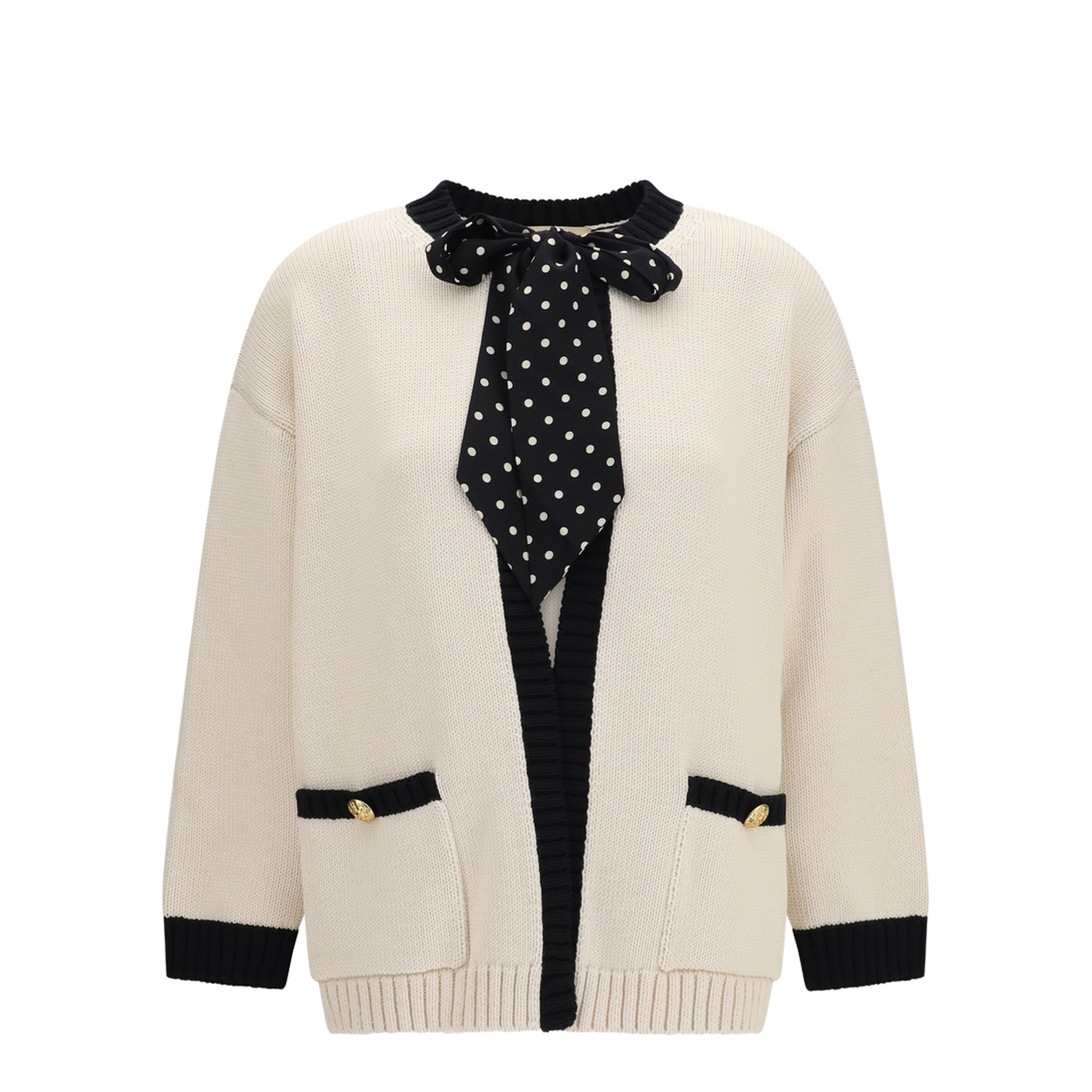 Open Polka-Dot Bow Cardigan - Image 1