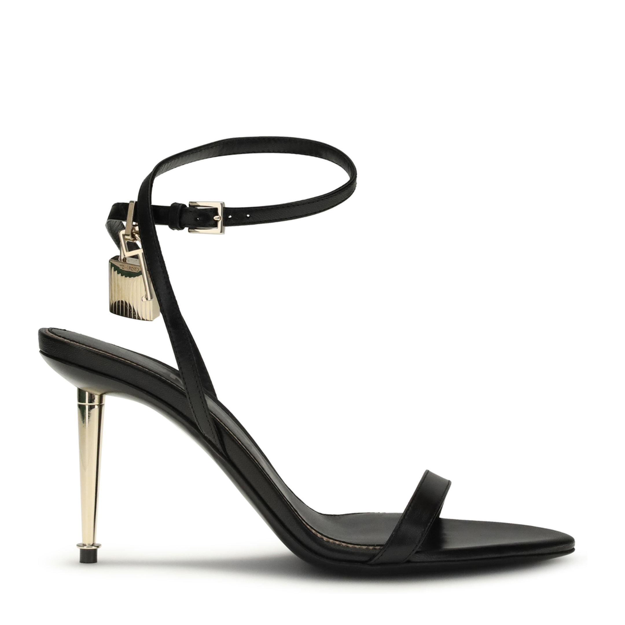 Shiny Leather Padlock Pointy Naked Sandal - Image 1