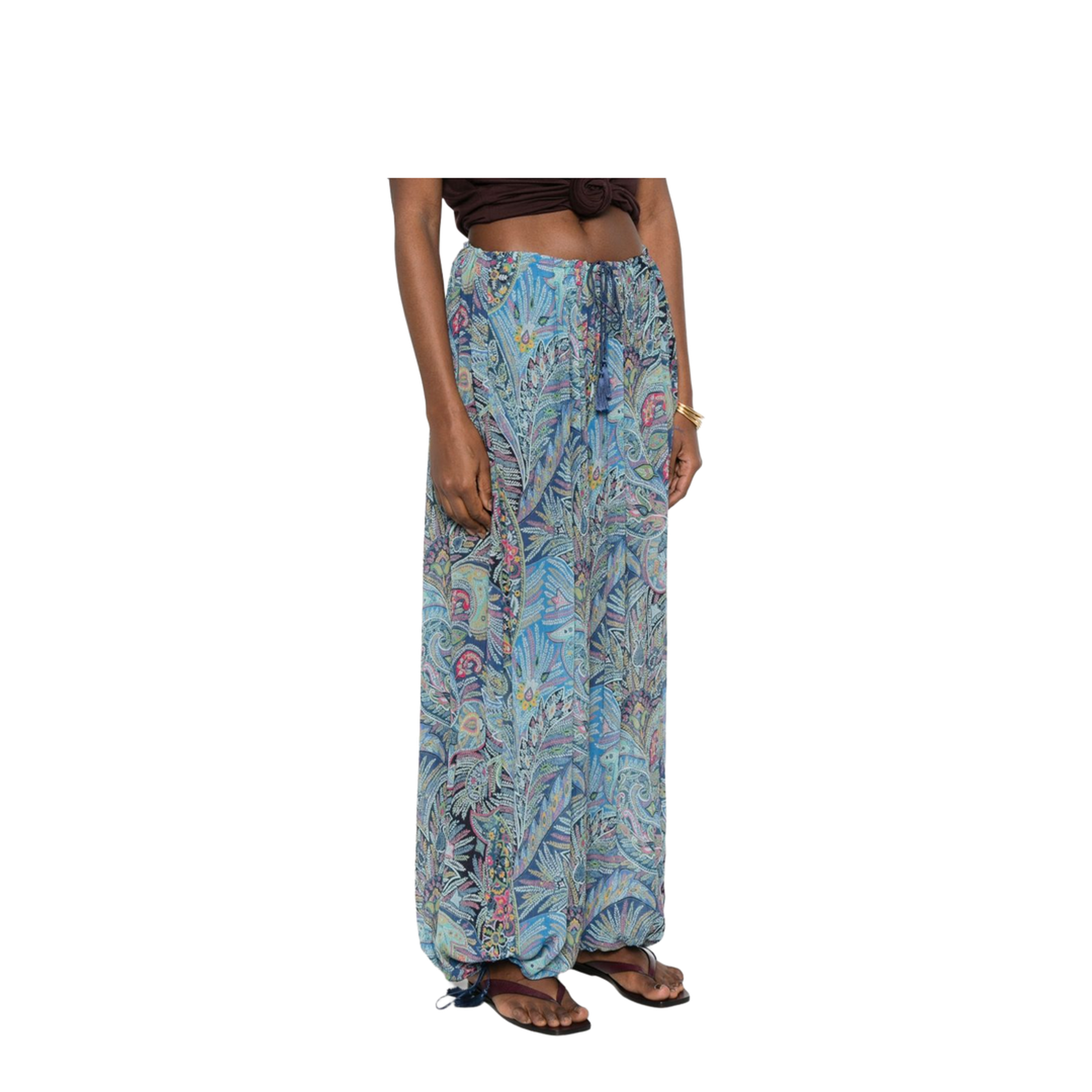 Printed Wide-Leg Trousers Blue - Image 3