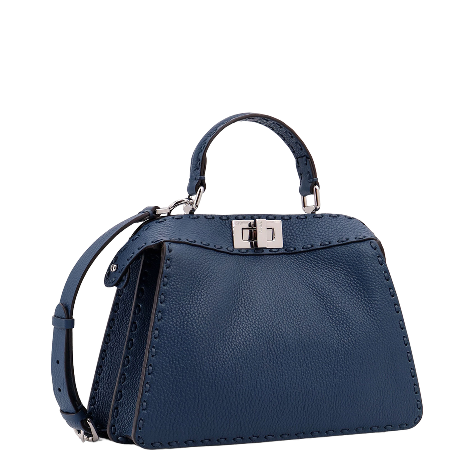 Peekaboo ISeeU Small Leather Top Handle Bags - Navy Blue - Image 3