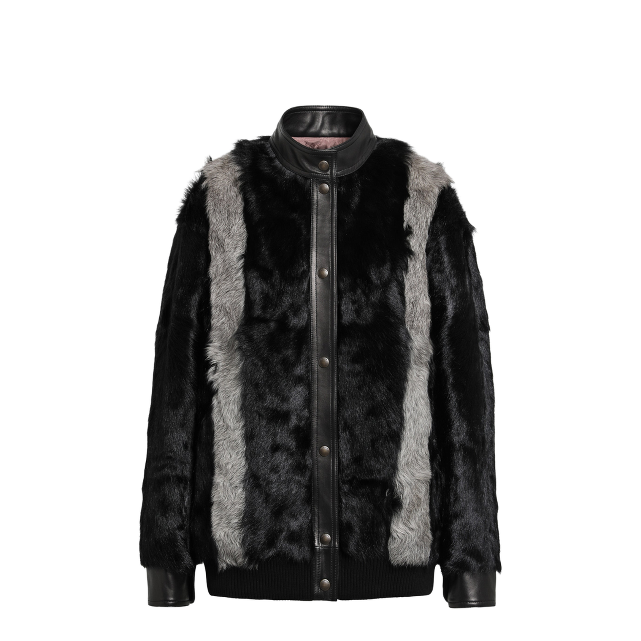 Black Grey Shearling and Leather Jacket - Image 1