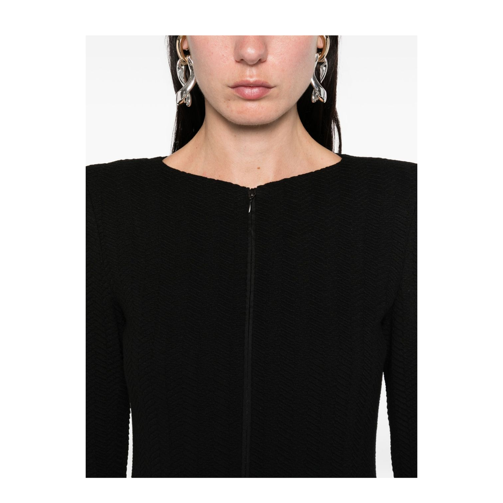 Chevron Motif Jersey Zip-Up Jacket - Image 4