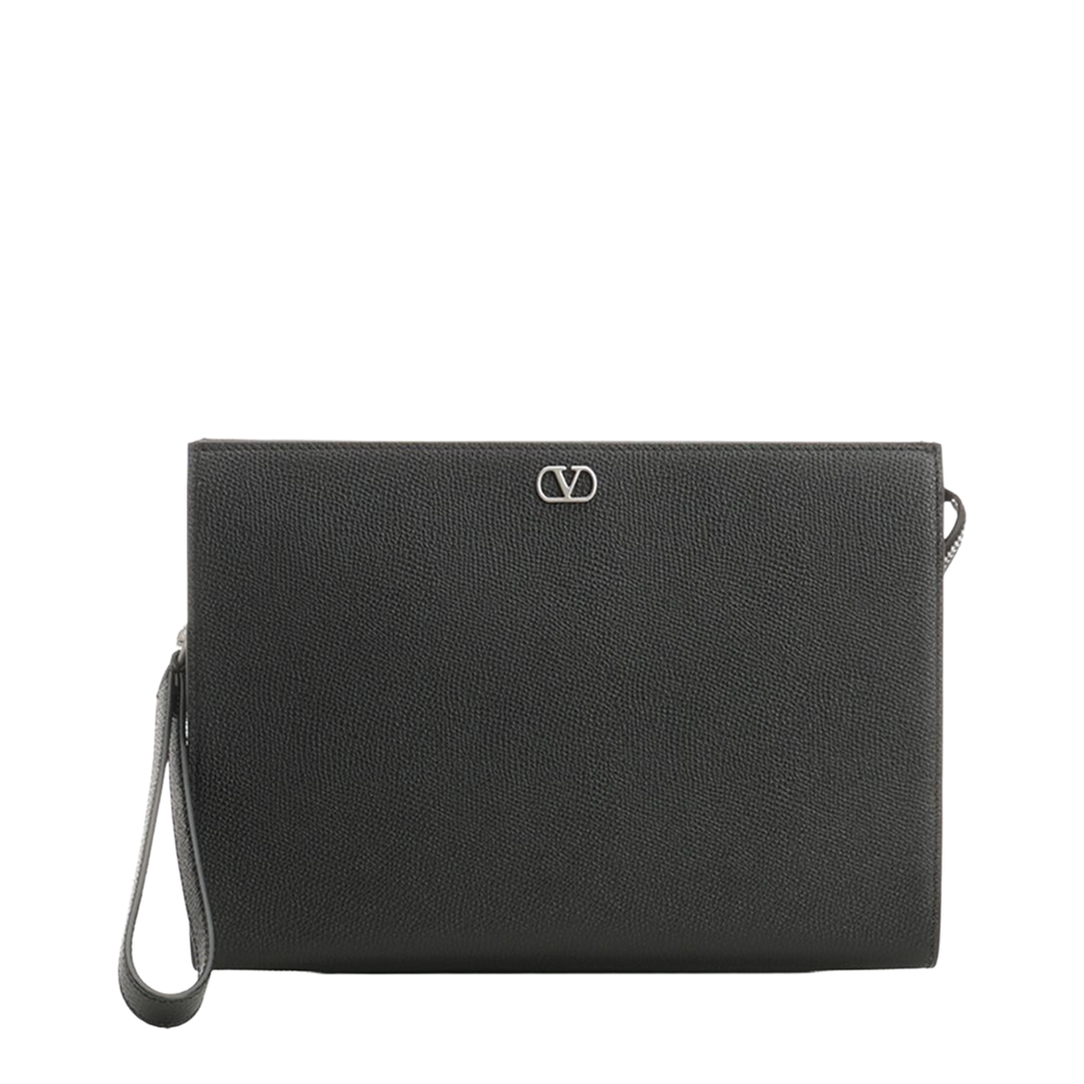 VLogo Signature Grainy Calfskin Pouch - Black - Image 1