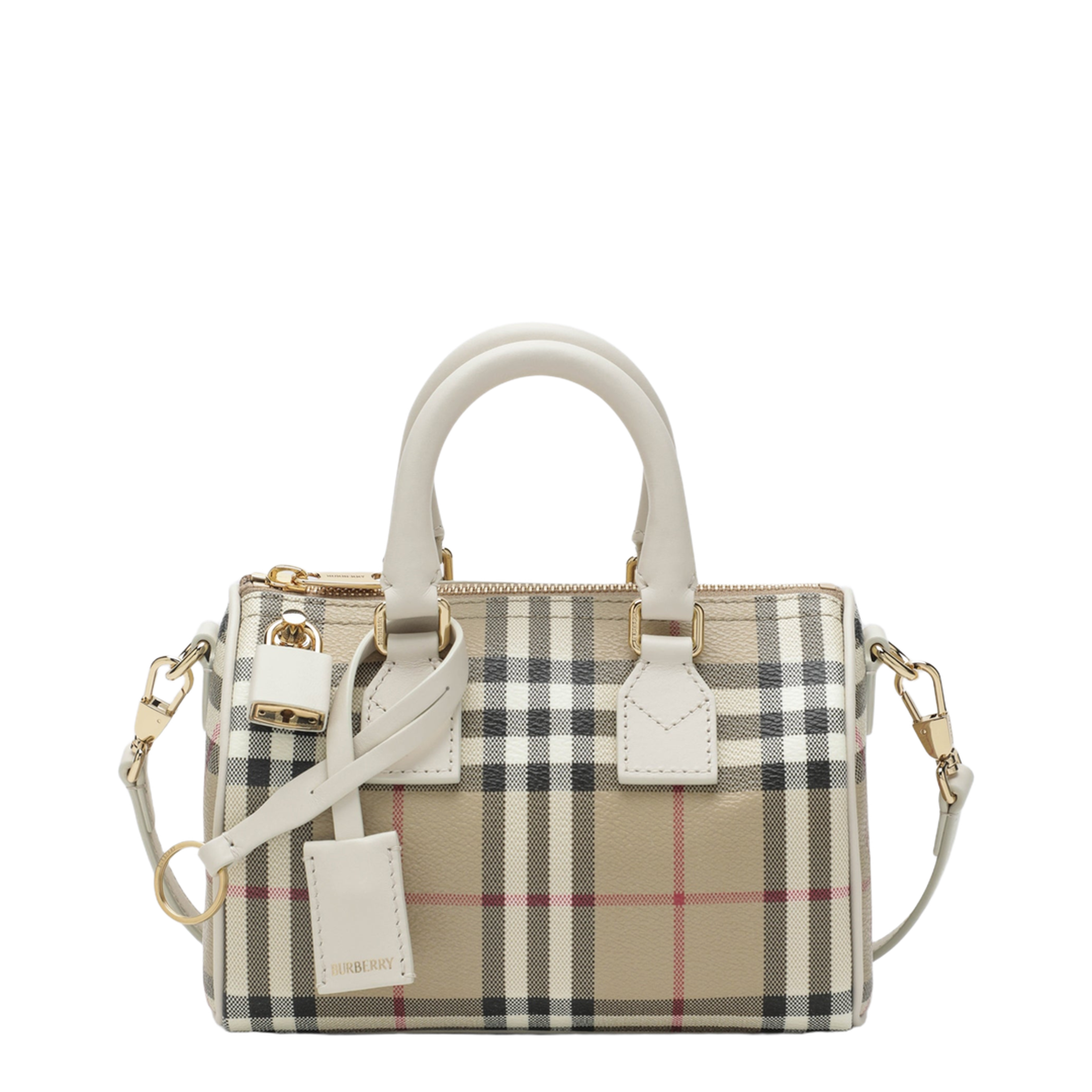 Mini Vintage Check Bowling Bag In Coated Cotton Beige - Image 1