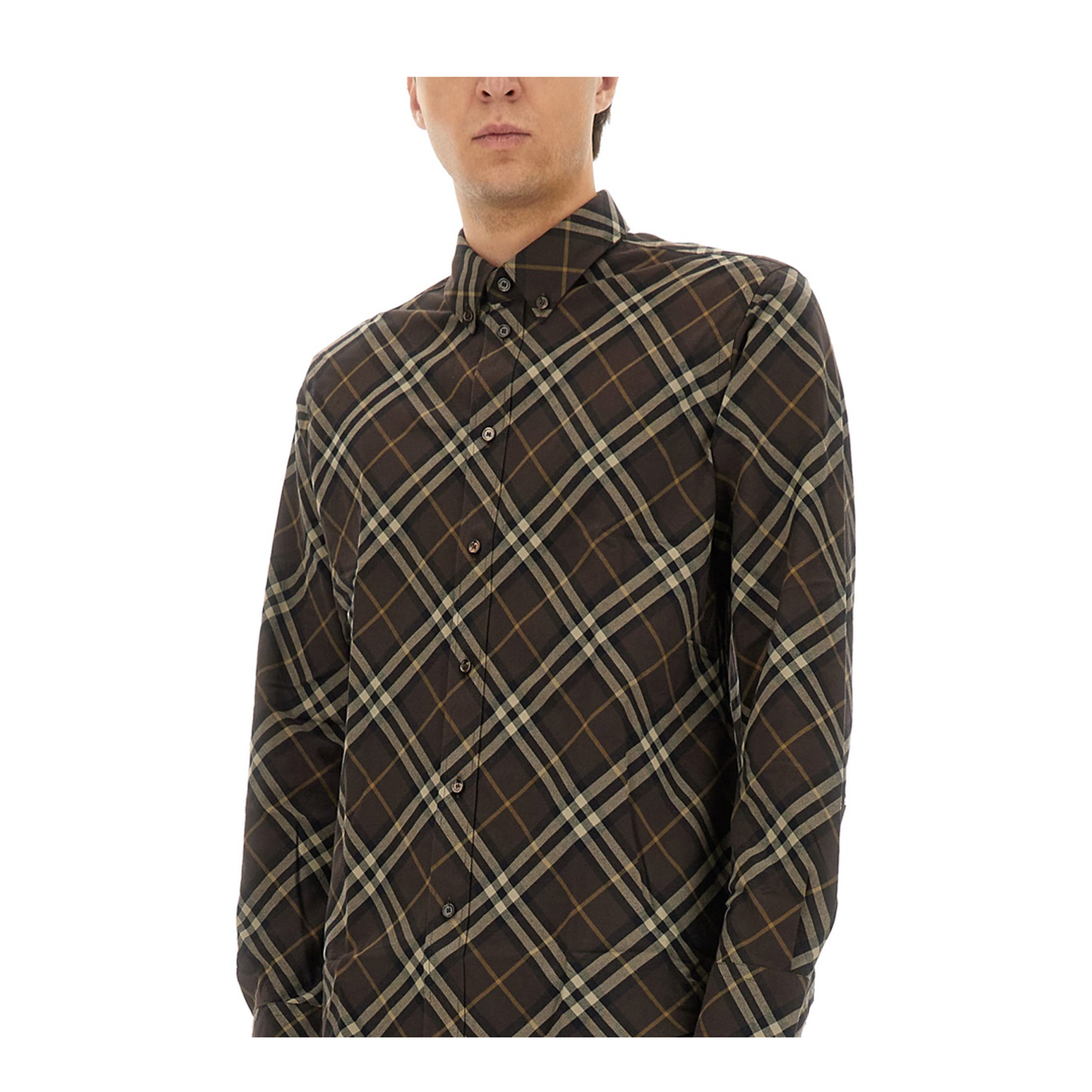 Cotton Shirt With Check Motif In Brown - Image 4