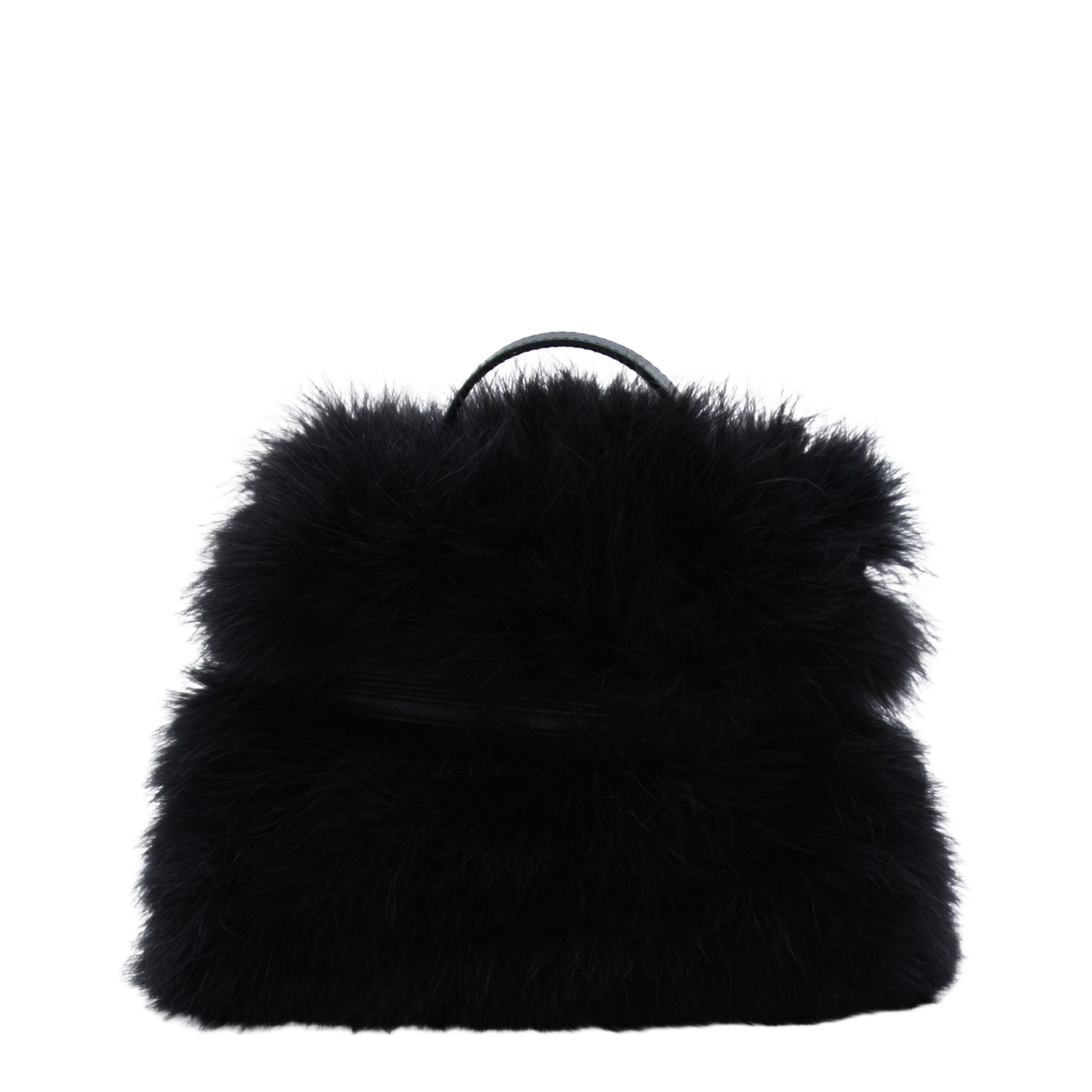 Tie Me Small Feather Trim Satin Hand Bag - Black - Image 5