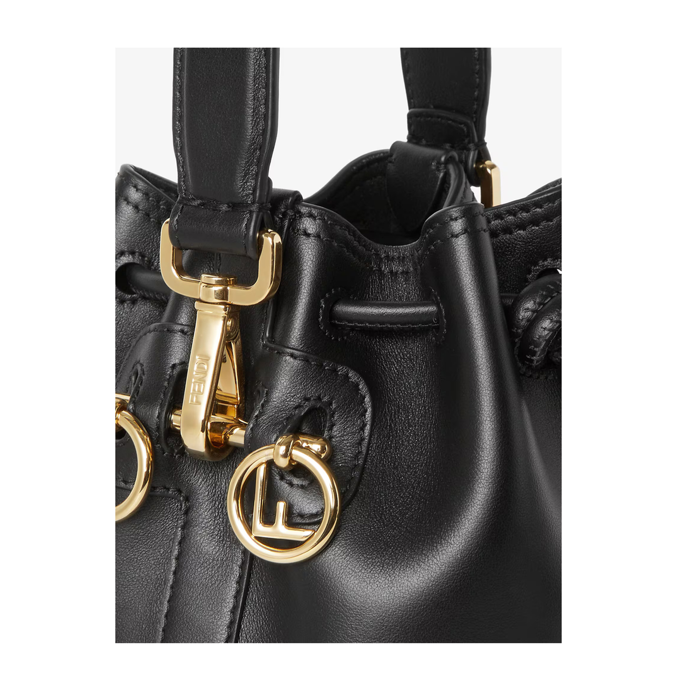 Mon Tresor Mini Leather Bucket Bags- Black - Image 5