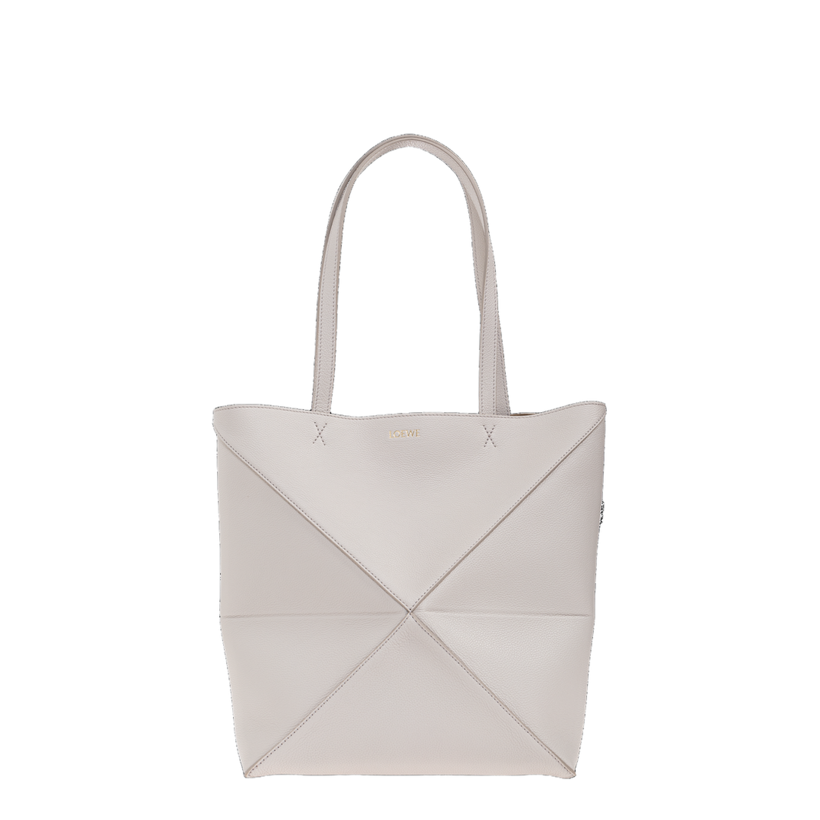 Puzzle Fold Medium Leather Tote Bags - Light Grey - Image 1