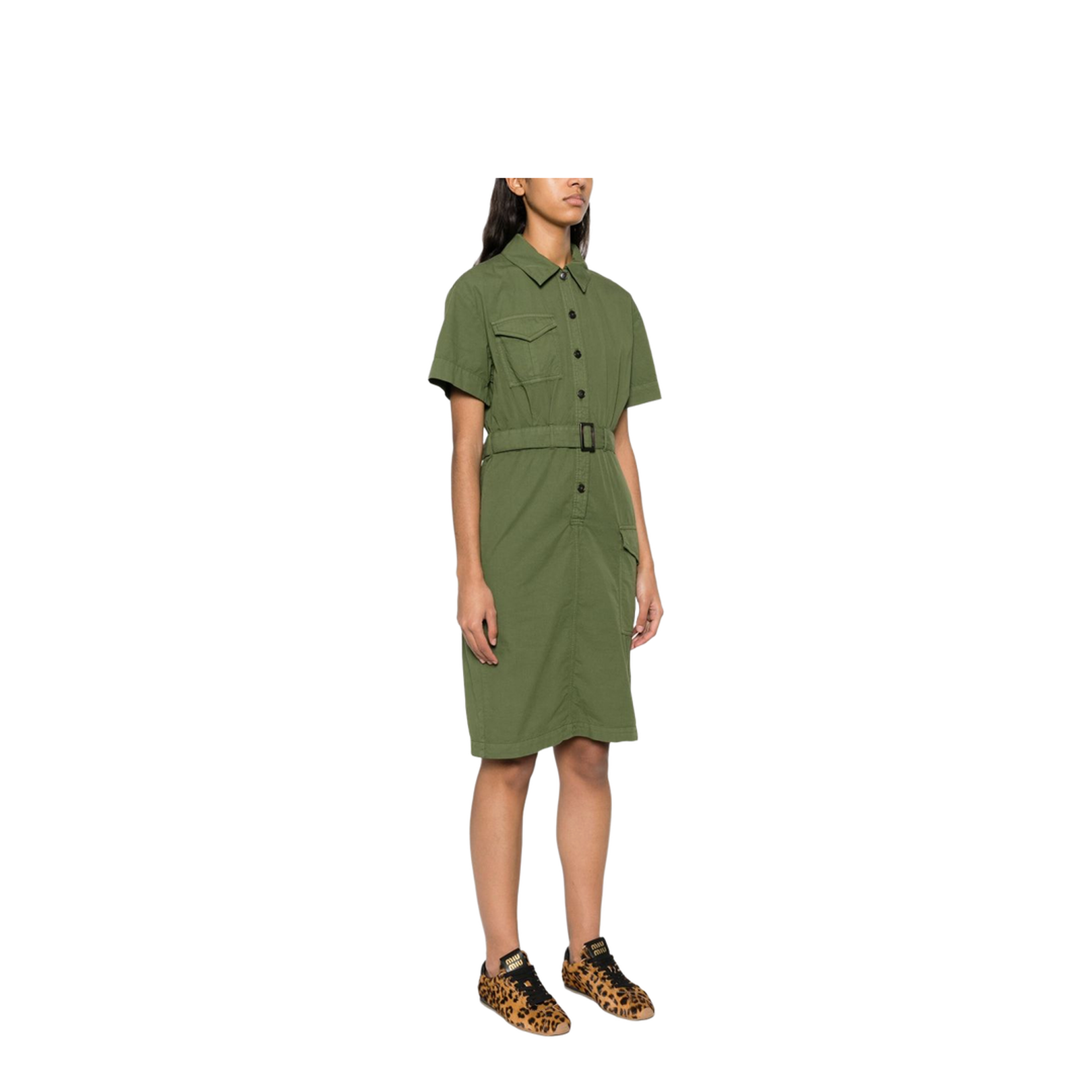 Cotton Shirt Dress in Green - Image 2