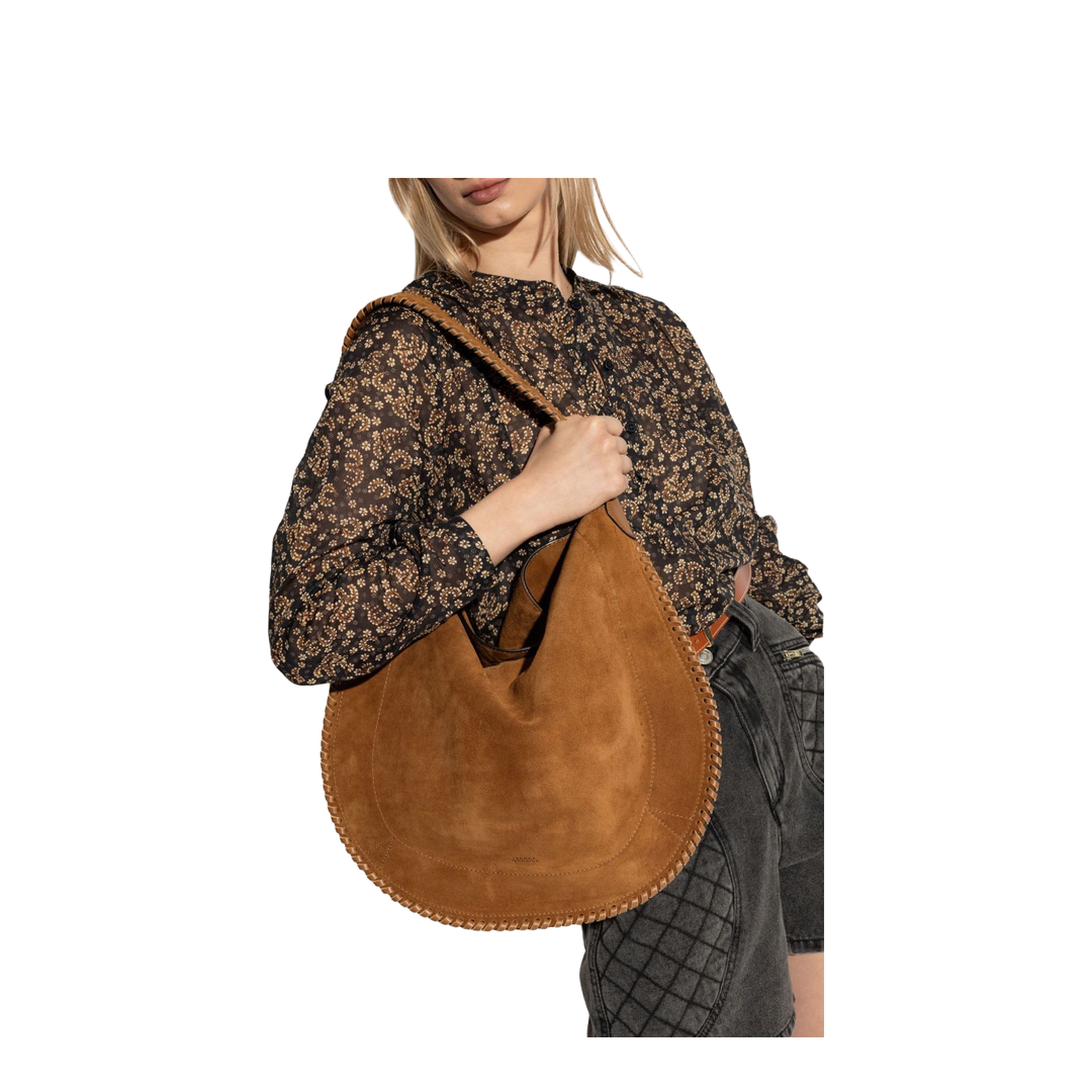 Suede Calfskin Hobo Soft Bag - Cognac - Image 2
