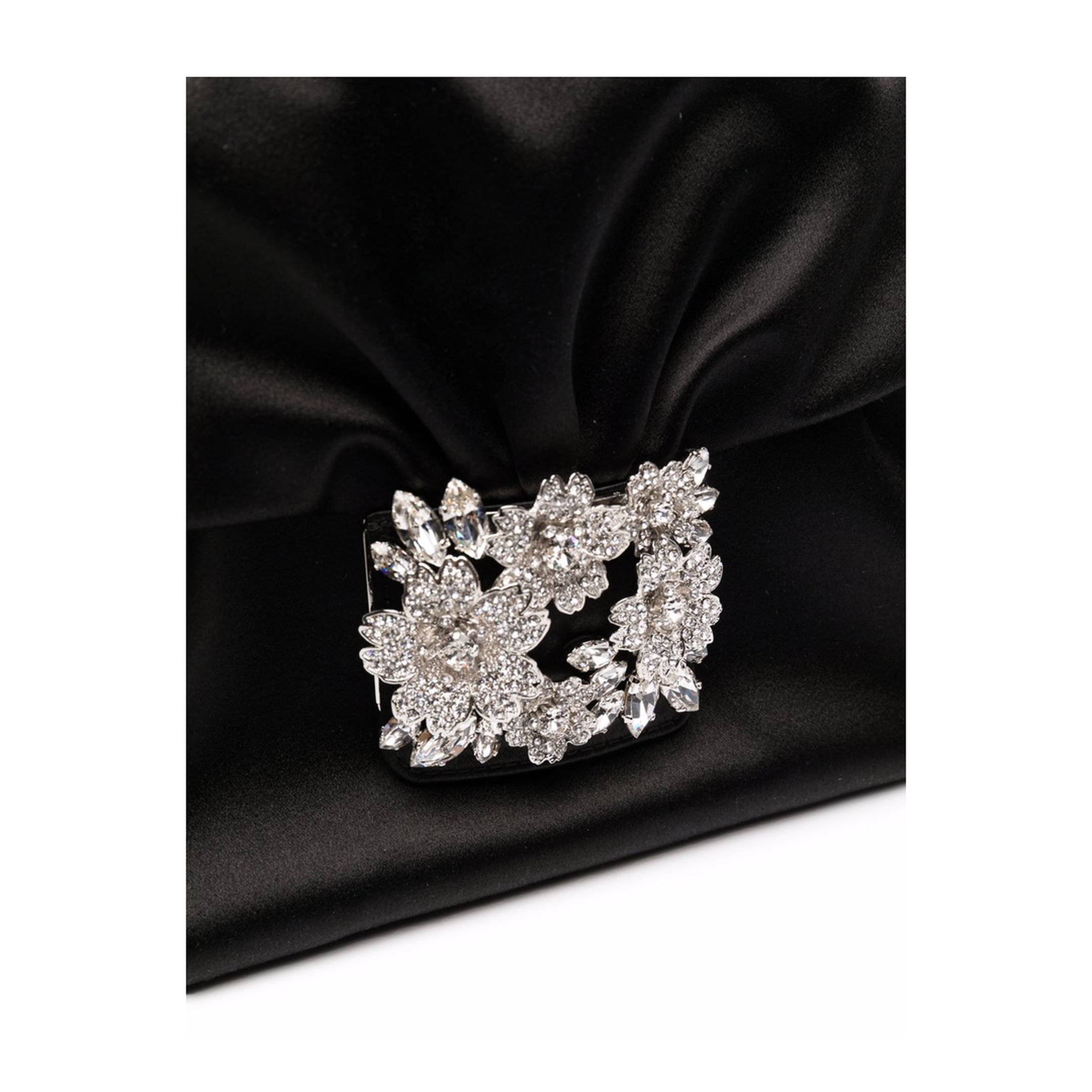 Roger Vivier RV Bouquet Strass Buckle Drapé Mini Satin Clutch Bag - Black - Image 3