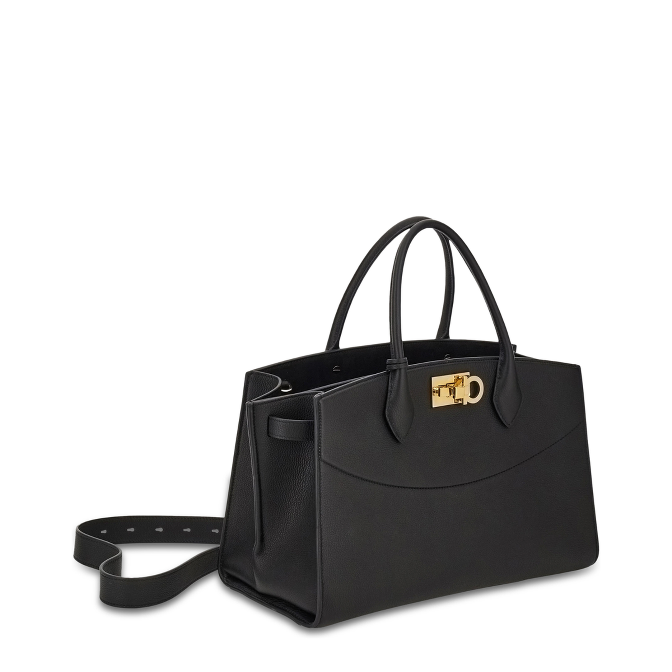 Ferragamo Studio Soft Bag (Large) Hammered Calfskin Top-Handle Bag - Nero - Image 4