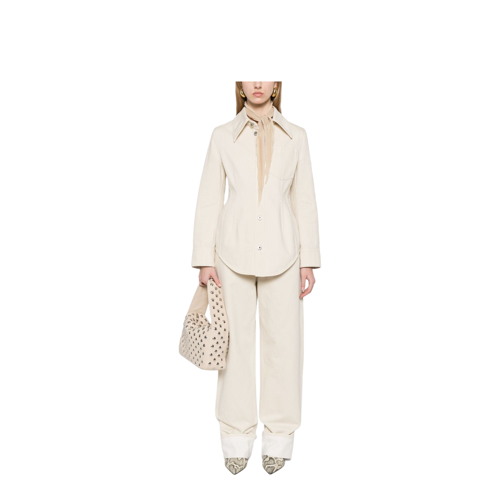 Colored Turned Up Jeans in Pale Meringue - Image 4