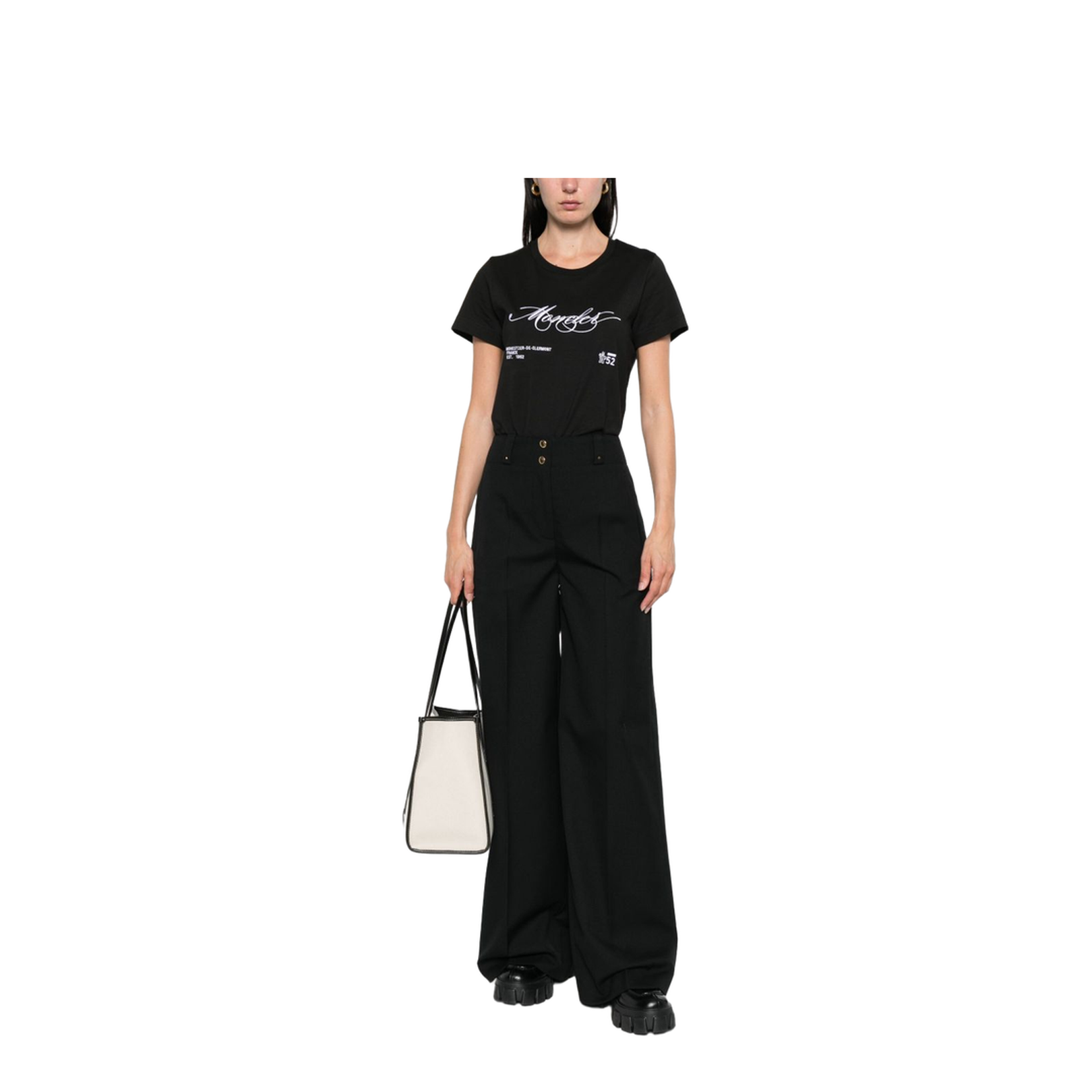 Black Embroidered Cursive Logo Cotton T-Shirt - Image 3