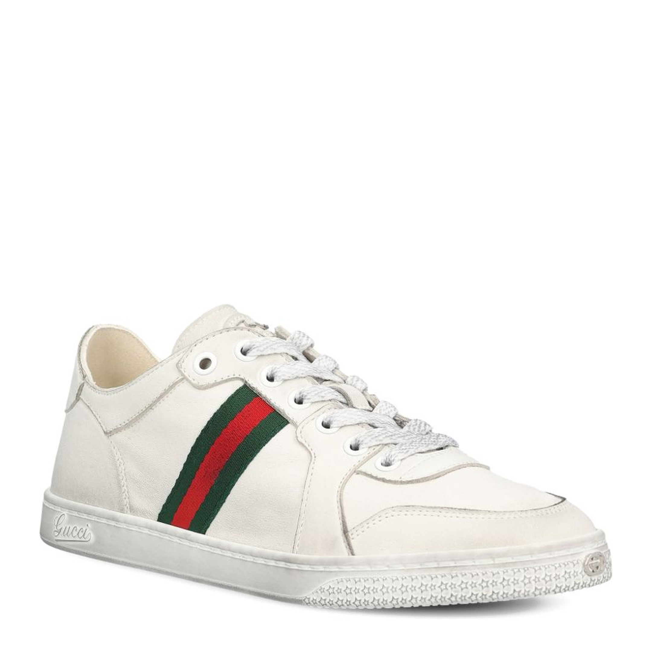 Stretch Low-Top Trainer in White Leather - Image 2