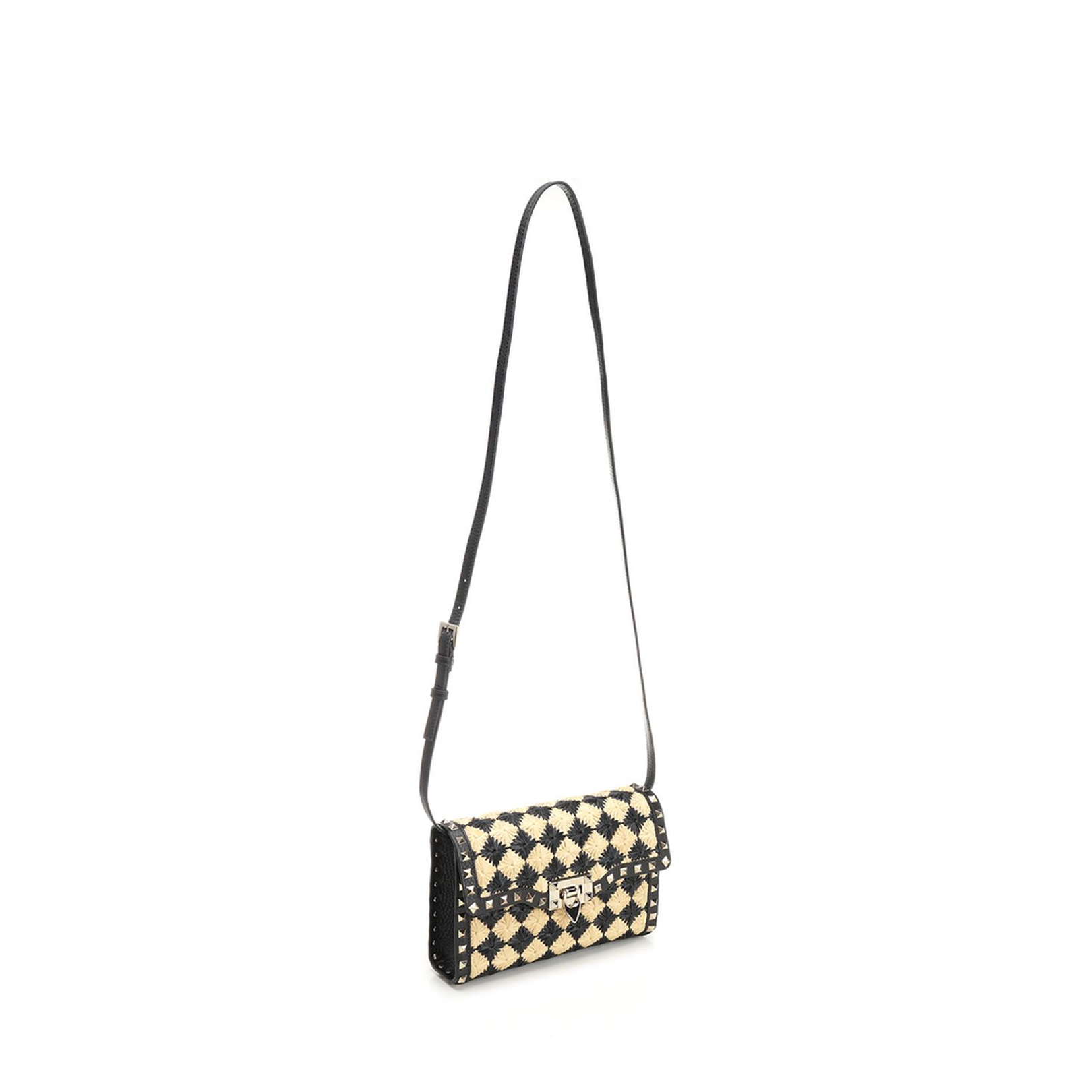 Two Tone Raffia Rockstud Crossbody Bag - Image 2